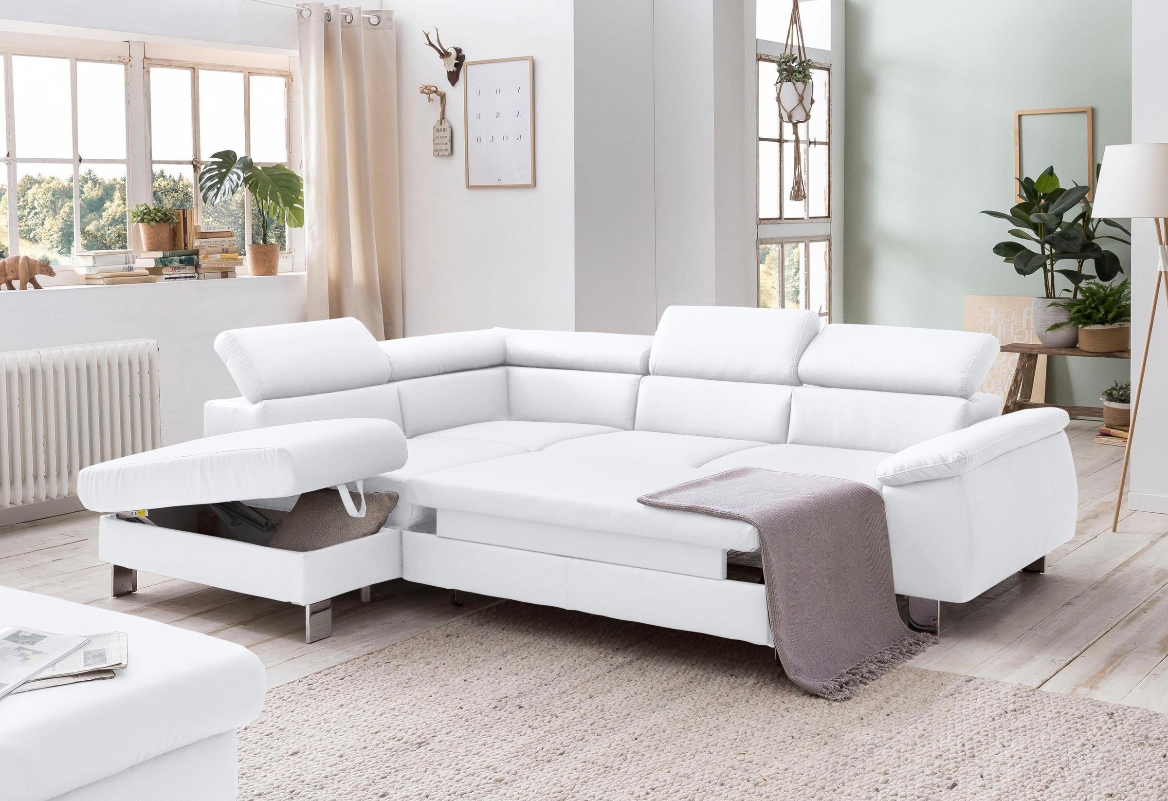 COTTA Polstergarnitur »Komaris L-Form«, (Set), mit Kopfteilverstellung, optional Bettfunktion, Bettkasten & Licht