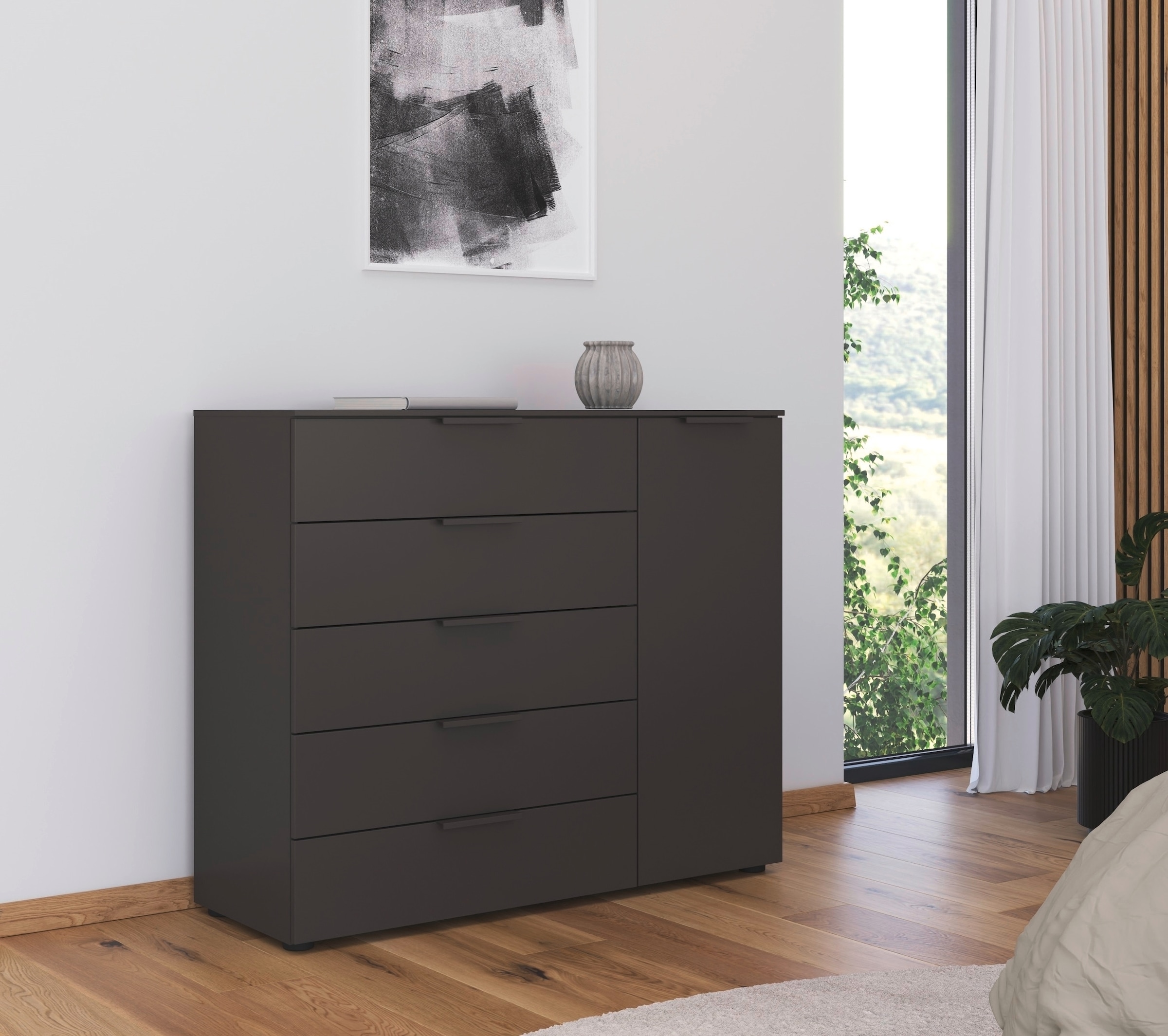 rauch Schubkastenkommode »Kommode Türkommode Sideboard Kombikommode FLIPP«, (Breite 120 cm mit 2 Einlegeböden), 1-türig mit 5 Schubladen und Soft-Close-Funktion