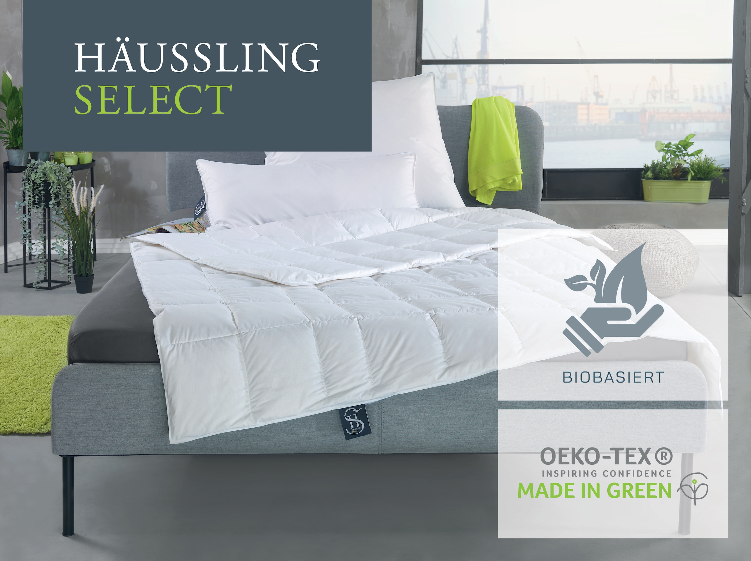 Haeussling Gänsedaunenbettdecke »Select - Made in Green«, leicht, Füllung 100% Gänsedaunen, Bezug 100% Baumwolle, (1 St.), nachhaltiges, hochwertiges Daunenprodukt