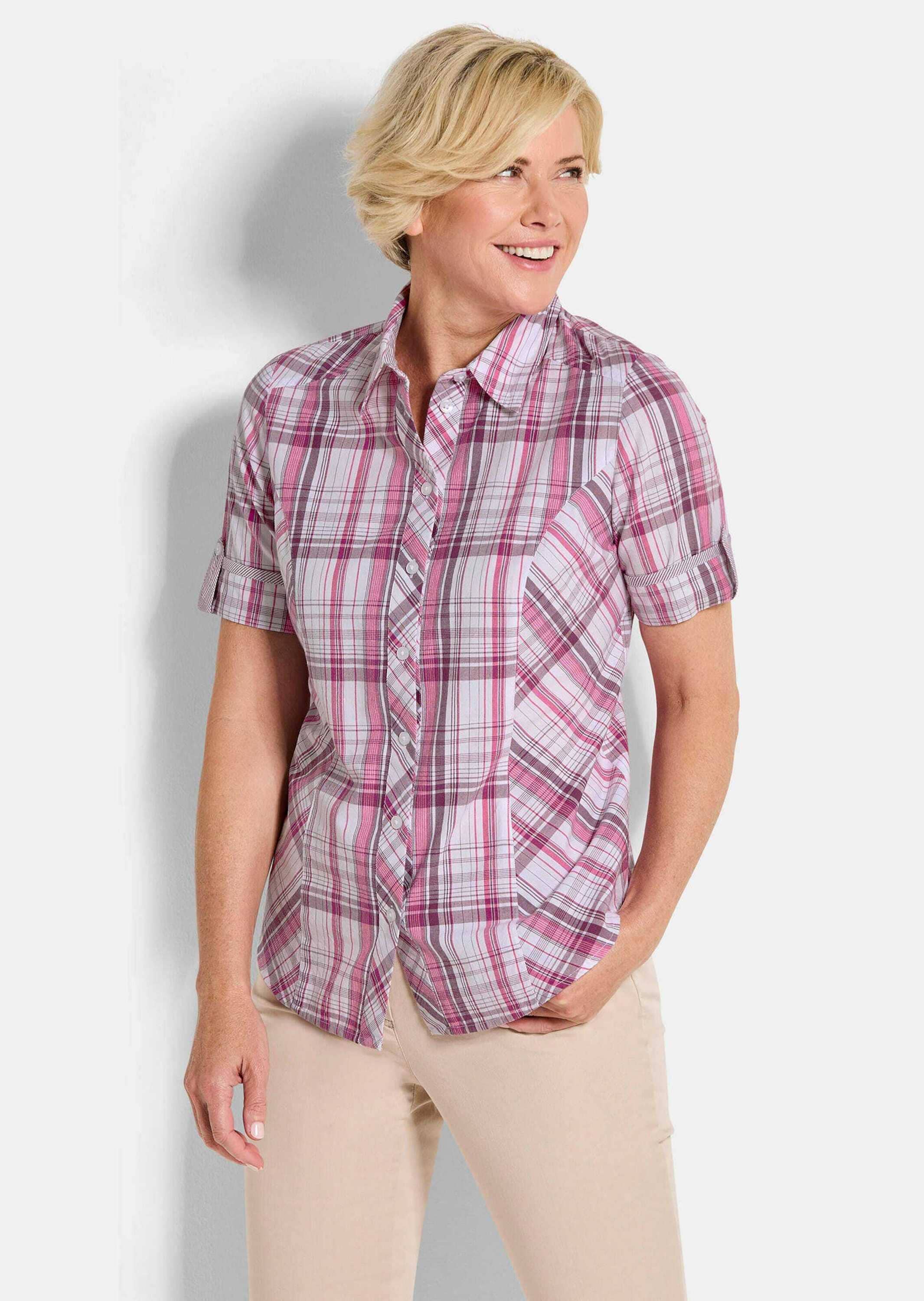 GOLDNER Hemdbluse »Kurzgröße Blusenshirt mit Karomuster« Riegel am Ärmel