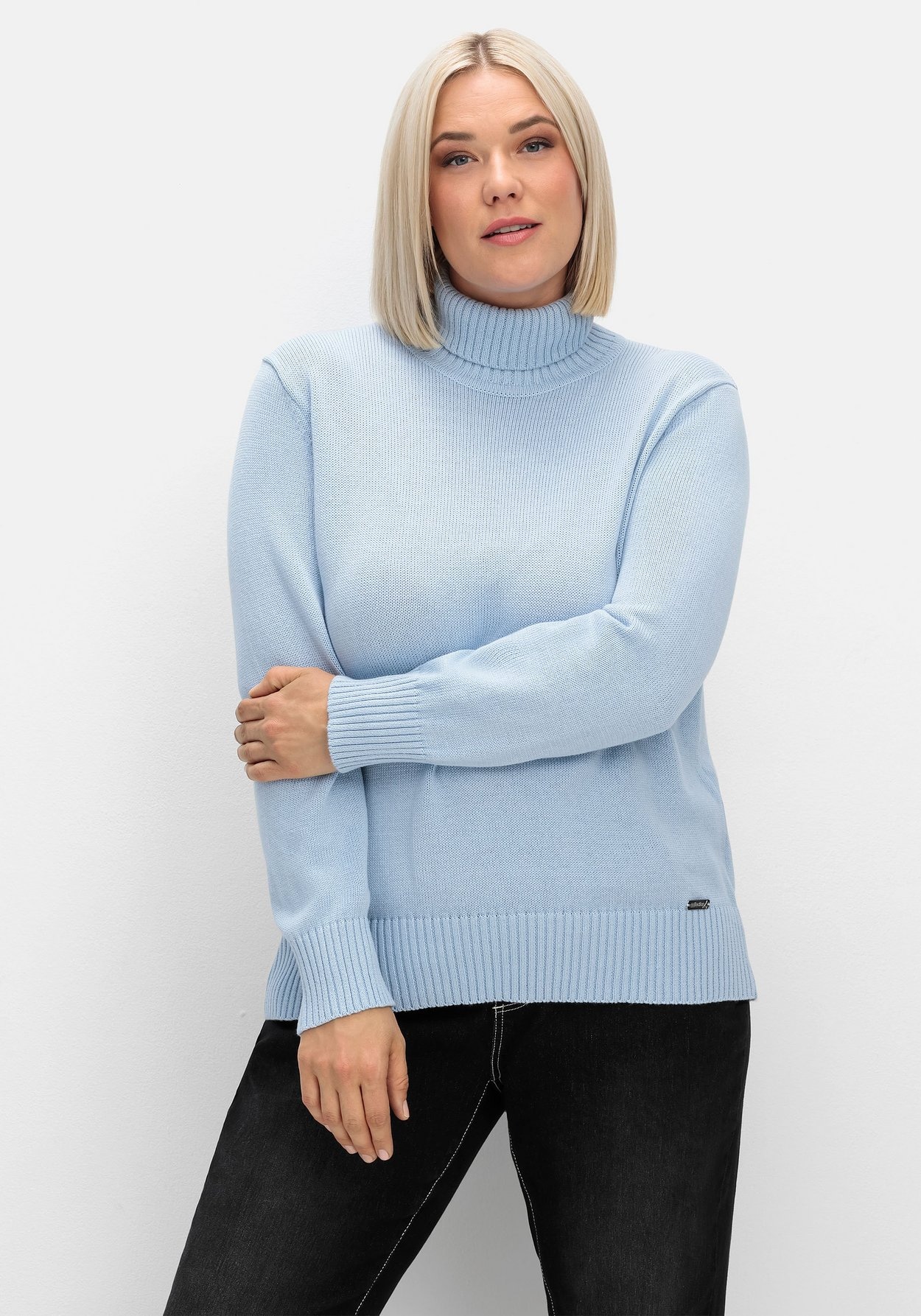 Sheego Rollkragenpullover »Rollkragenpullover aus Baumwoll-Mix, mit Rippbündchen«, aus Baumwoll-Mix, mit Rippbündchen