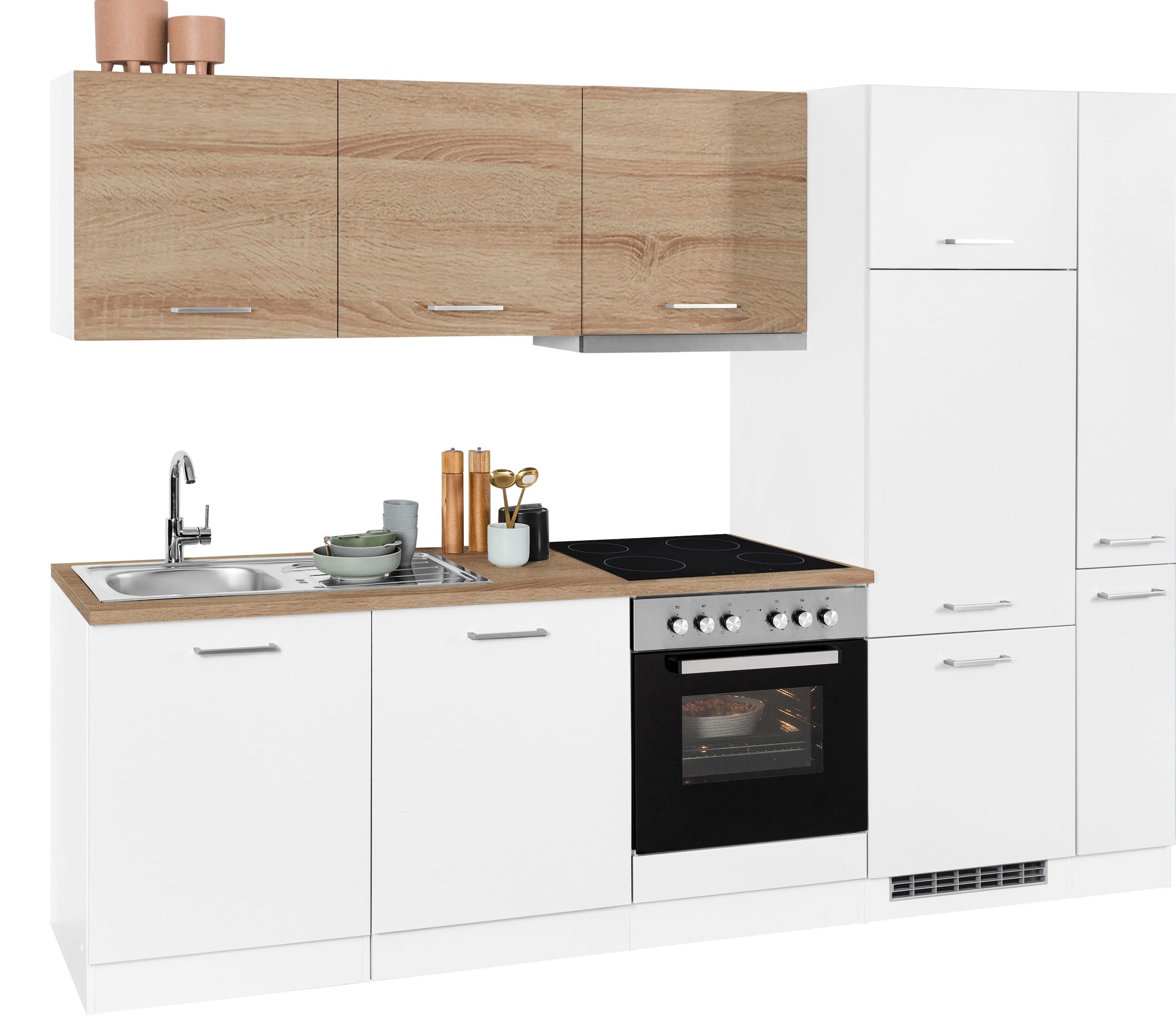 HELD MÖBEL Küchenzeile »Visby«, mit E-Geräten, Breite 270 cm inkl.  Kühlschrank bestellen bei OTTO | Hängeregale