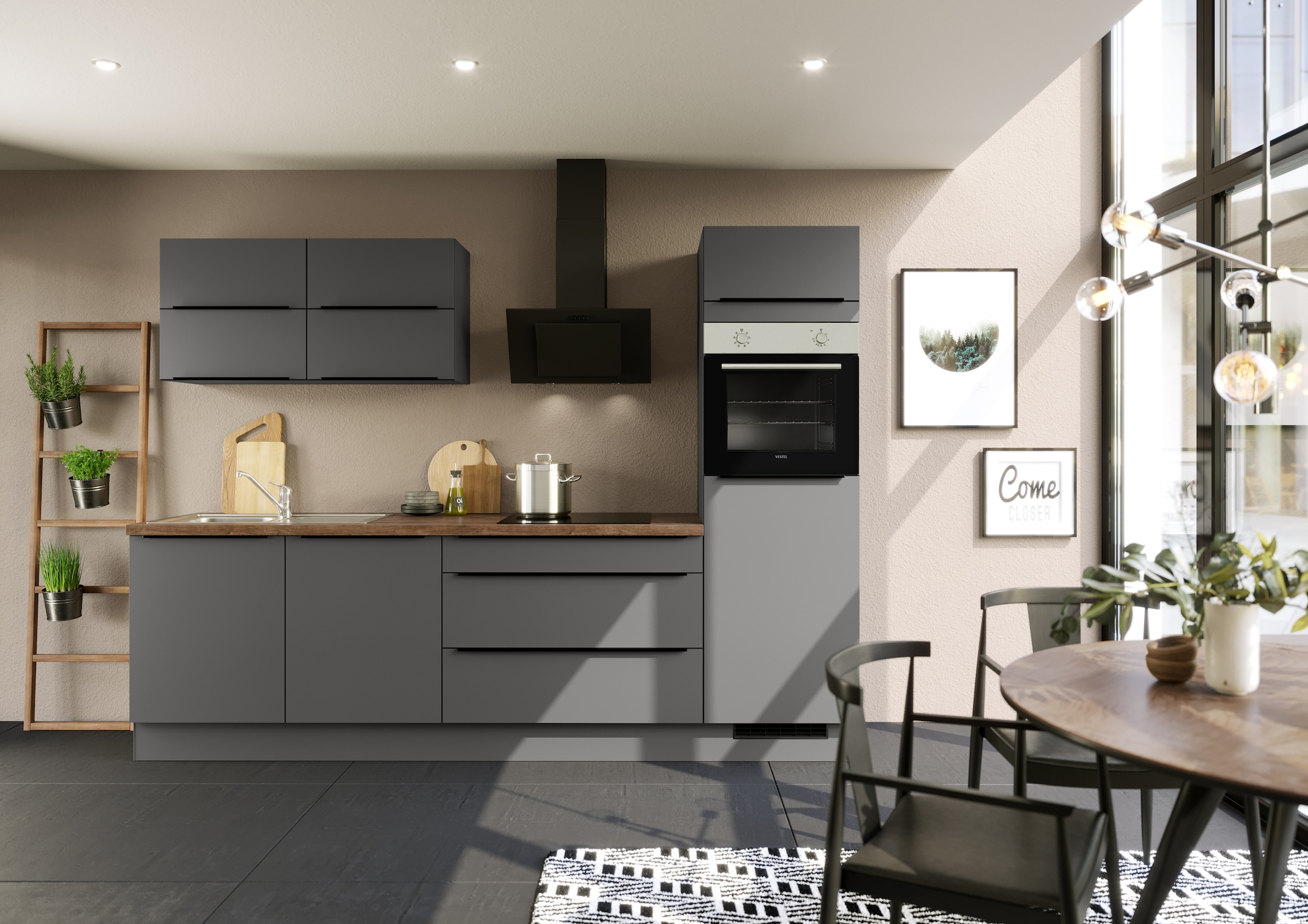 IMPULS KÜCHEN Küchenzeile »"Toledo", Ausrichtung wählbar, Schubkästen mit Soft-Close,« vormontiert, wahlweise mit E-Geräten, Breite 280 cm