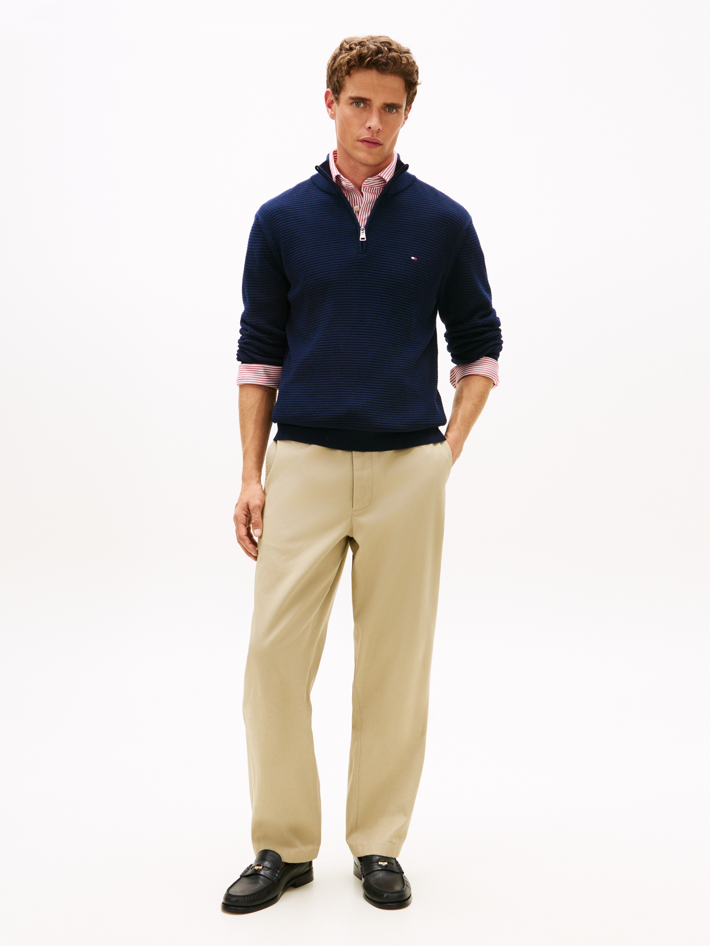 Tommy Hilfiger Strickpullover »SEASONAL STRUCTURE ZIP MOCK« Regular fit mit Troyerkragen