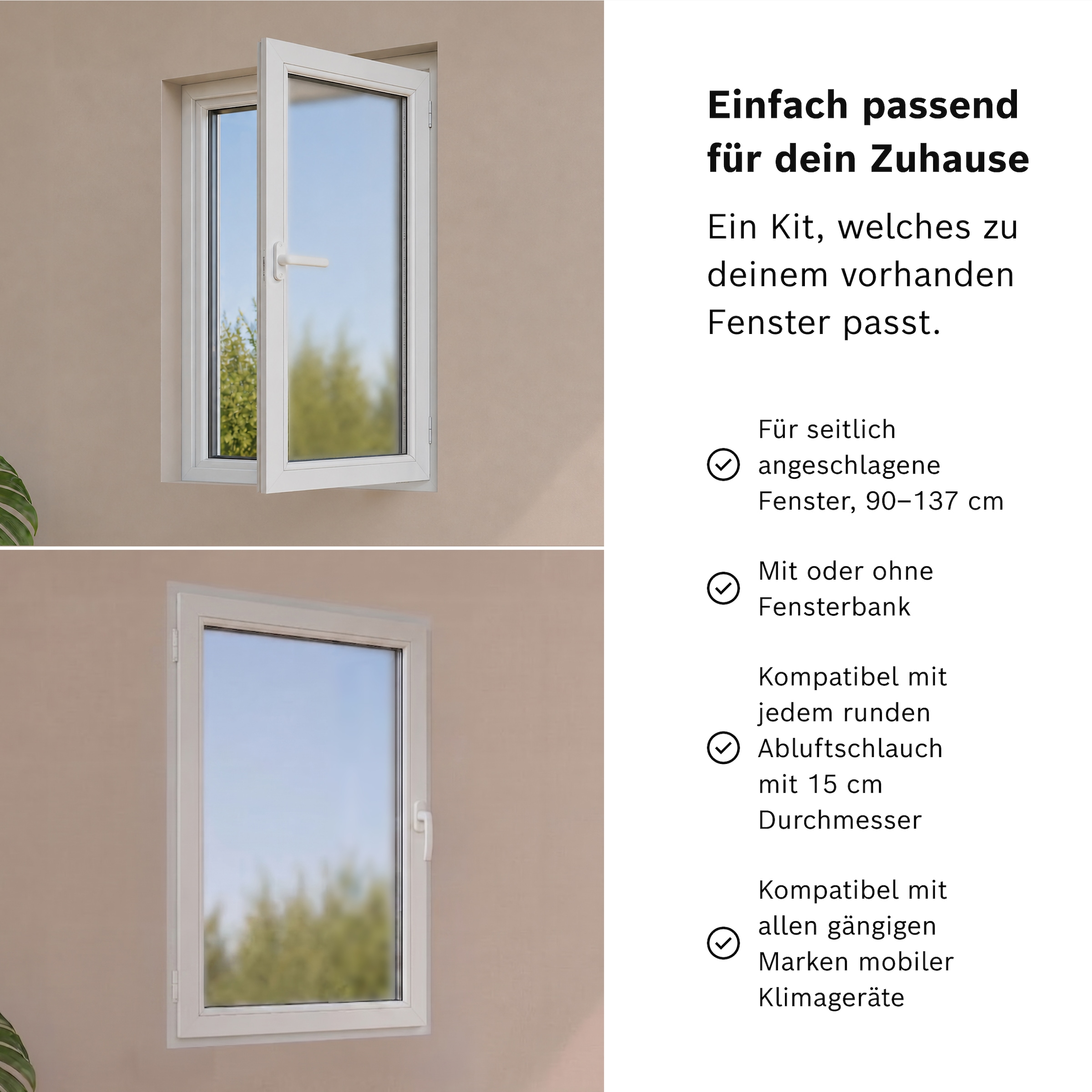 BOSCH Fenster-Set Erweiterung »Window Kit« Abdichtung zwischen Klimaanlage und Kipp-Fenster mit seitl. Scharnier