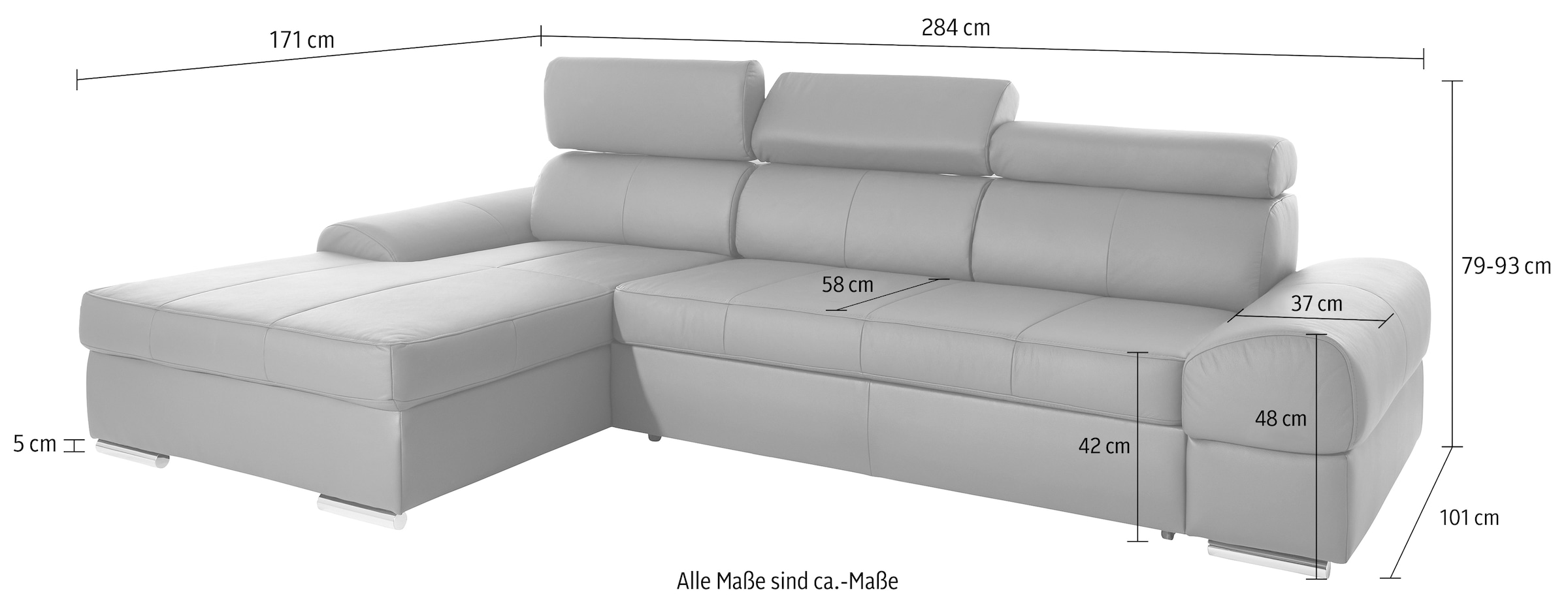 sit&more Ecksofa »Broadway L-Form« inklusive Kopfteilverstellung, wahlweise mit Bettfunktion