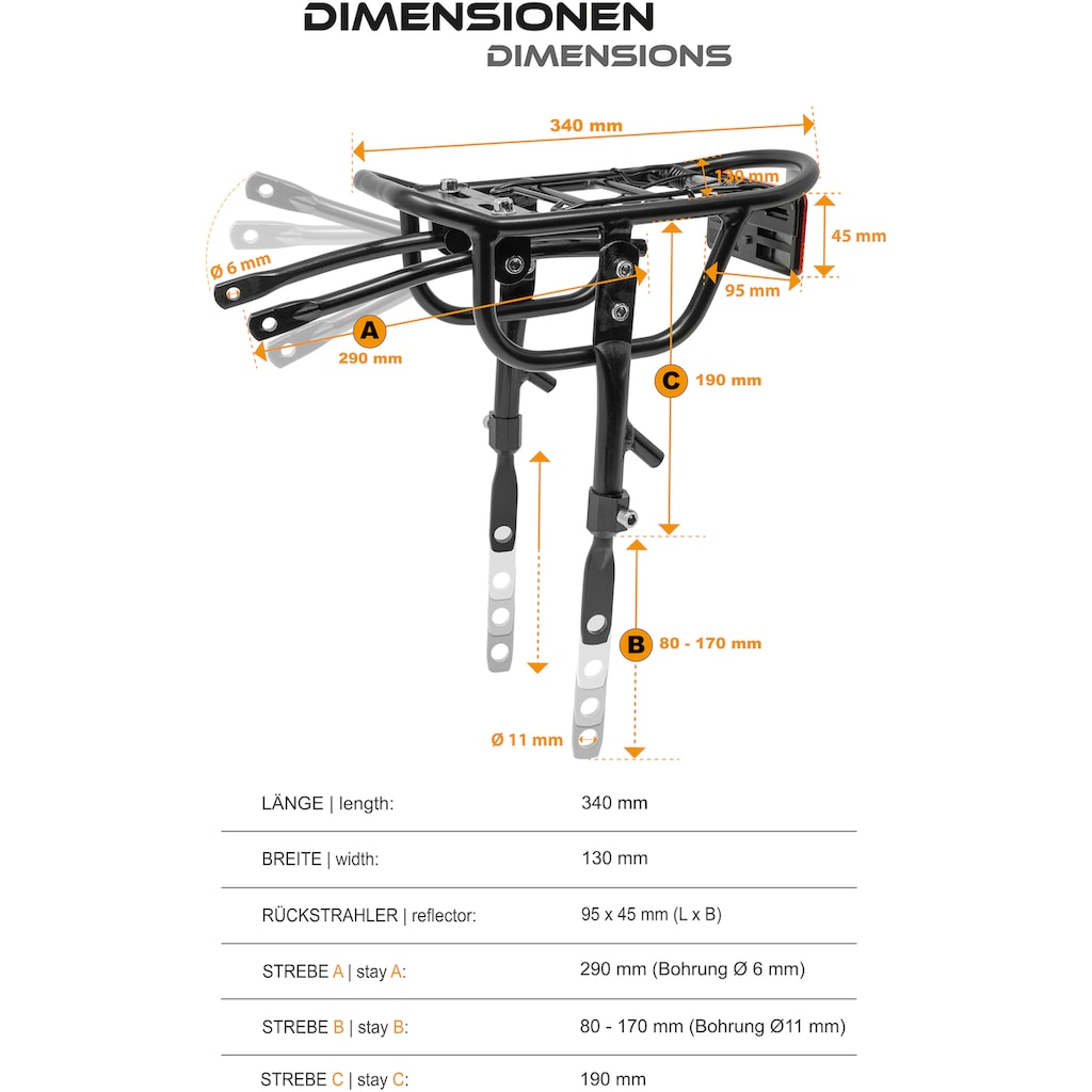 PROMETHEUS BICYCLES Fahrrad-Gepäckträger »Gepäckträger Aluminium universell«, (Packung)