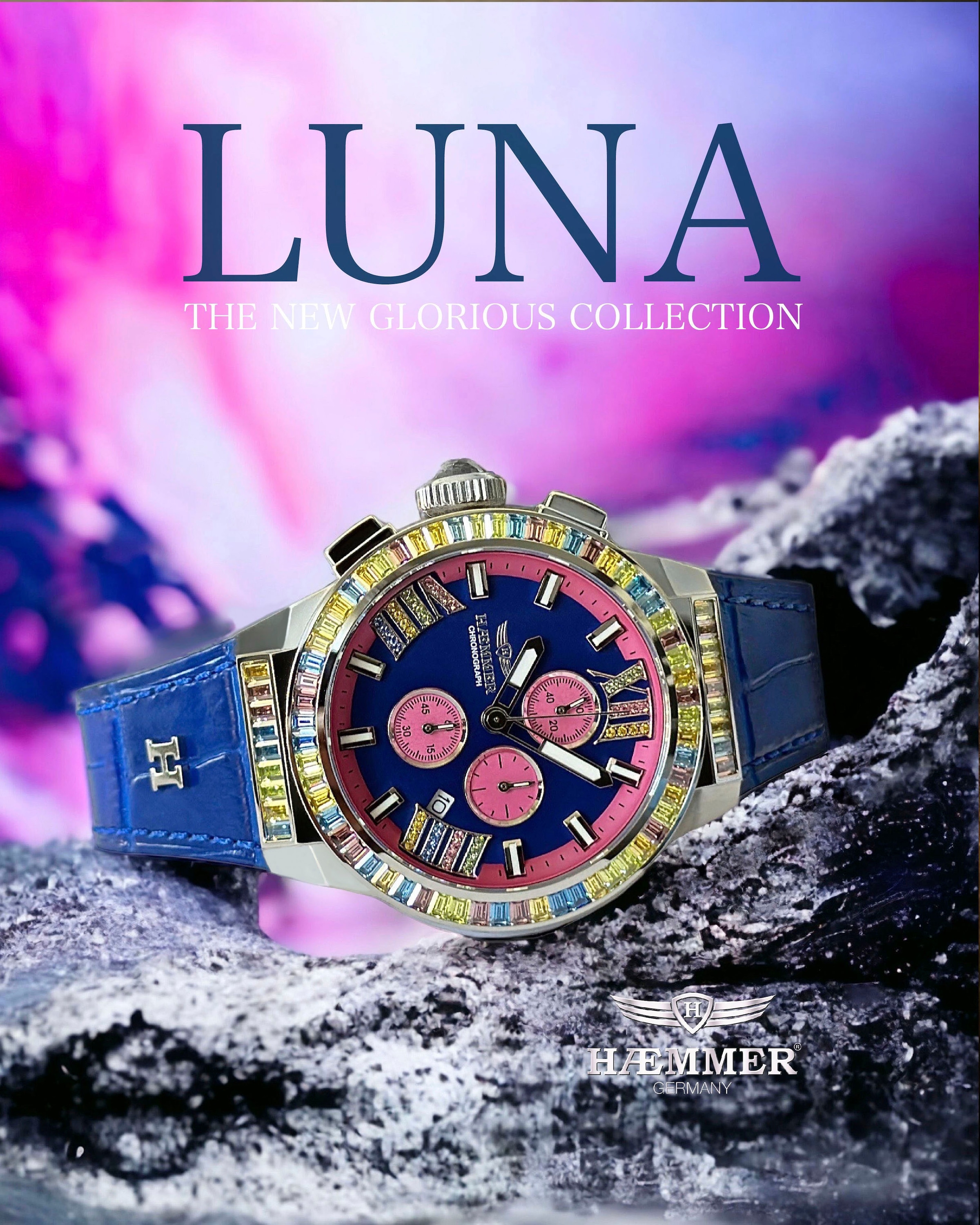 HAEMMER GERMANY Chronograph »GLORIOUS«, Quarzuhr, Damenuhr, Datum, Stoppfunktion, Saphirglas, Lederarmband