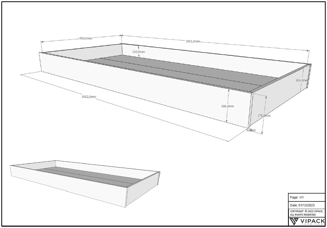 Vipack Hausbett, aus massiver Eiche geölt, LF90x200 cm, m. Textilhimmel, Bettschublade