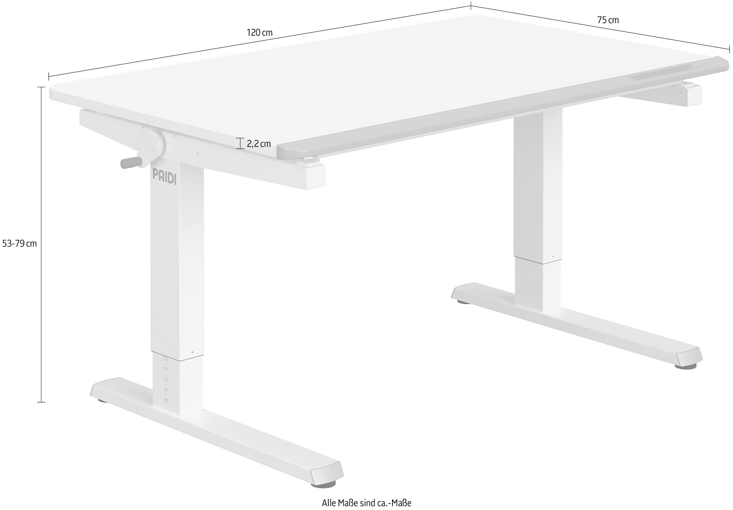 PAIDI Schreibtisch »TEENIO in verschiedenen Ausführungen, mitwachsend & ergonomisch« B/H/T ca. 120/53-79/75 cm, Kreideweiß,  höhenverstellbarer Schülerschreibtisch, Platte bis 14° neigbar
