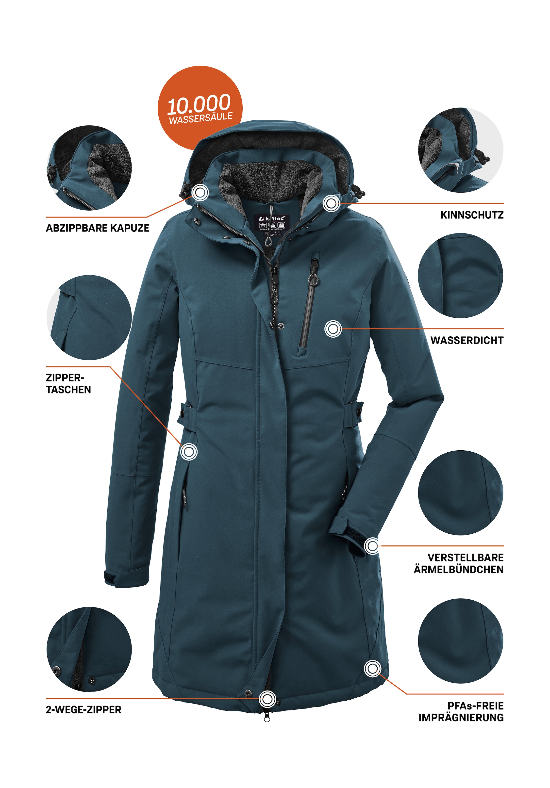 Killtec Parka »KOW 165 WMN PRK«, Wasser- und winddichter Parka mit Teddyfleece und abnehmbarer Kapuze
