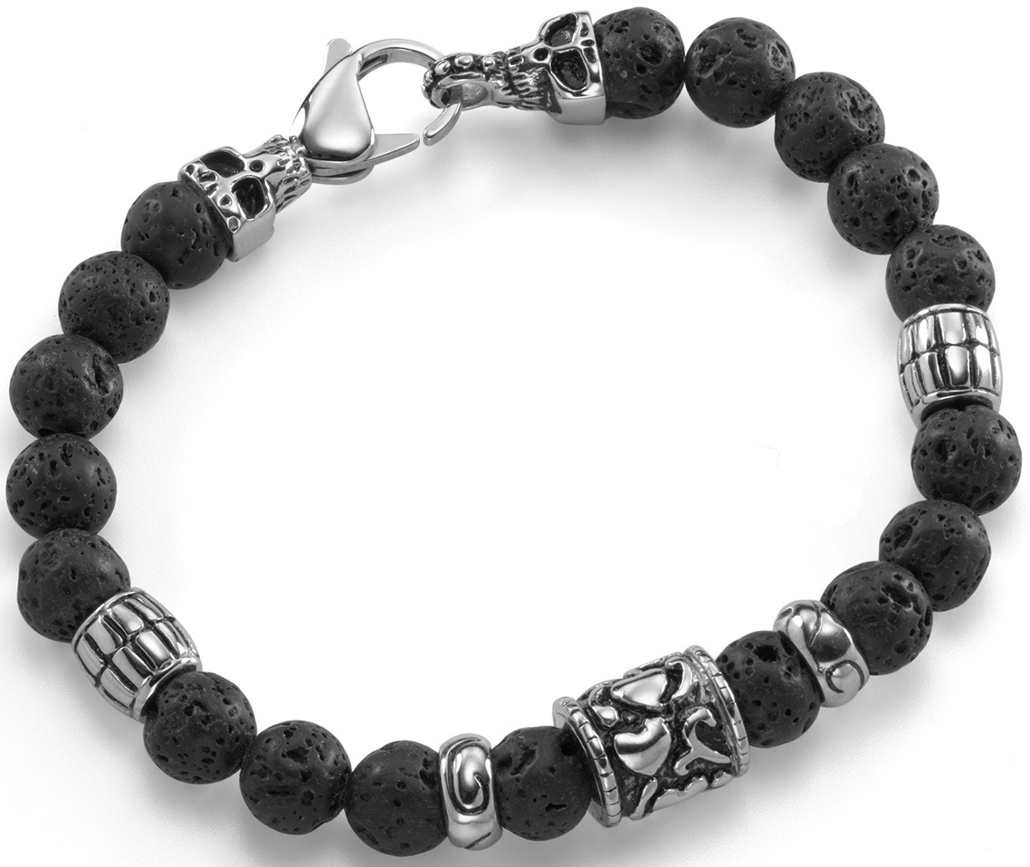 Firetti Armband »Totenkopf, teilweise geschwärzt«, mit Lavastein-Kugeln
