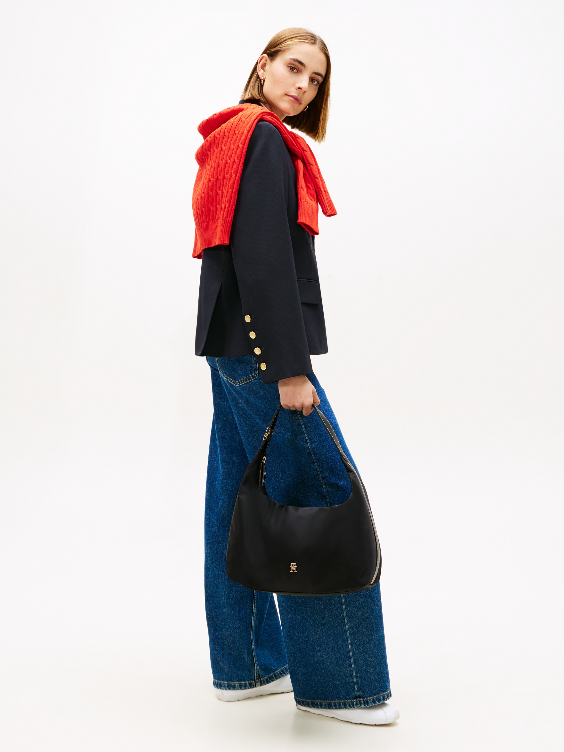 Tommy Hilfiger Hobo »TH GO HOBO NYLON« , Damen Abendtasche, Tragetasche mit goldfarbenen Details