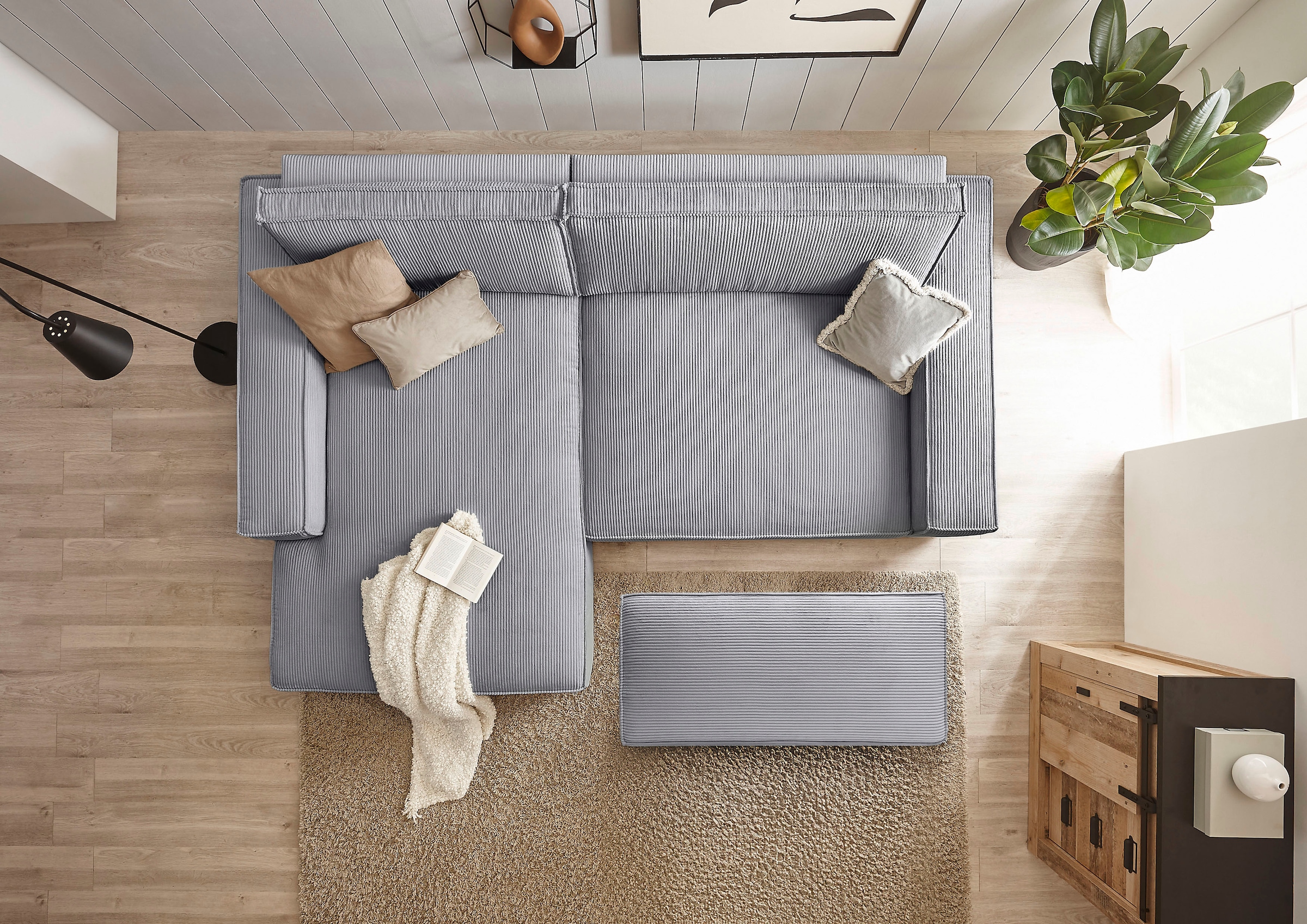 Home affaire Polsterecke »NEU: SHERWOOD XXL tief, L-Form mit Schlaffunktion, Big-Sofa mit Hocker«, (Set, 2 St.), stellbar zum Schlafsofa (Krokodilverbinder), Cord, Leinenoptik