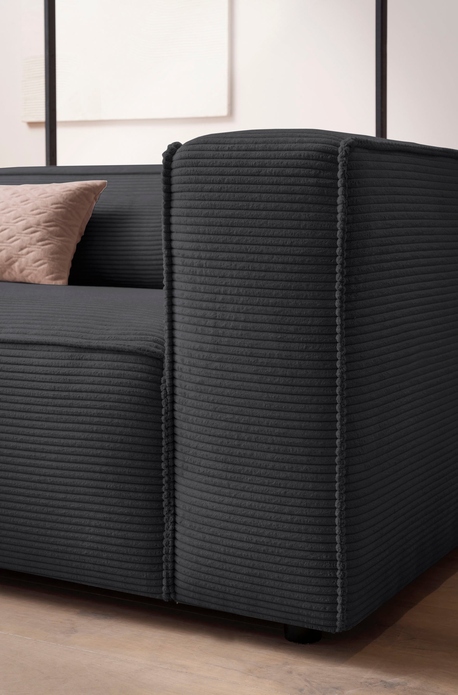 LeGer Home by Lena Gercke 3-Sitzer »PIARA XXL Cord, Sofa mit Kedernaht« schwarze Füße, bequemer Sitzkomfort, extra tiefe Sitzfläche