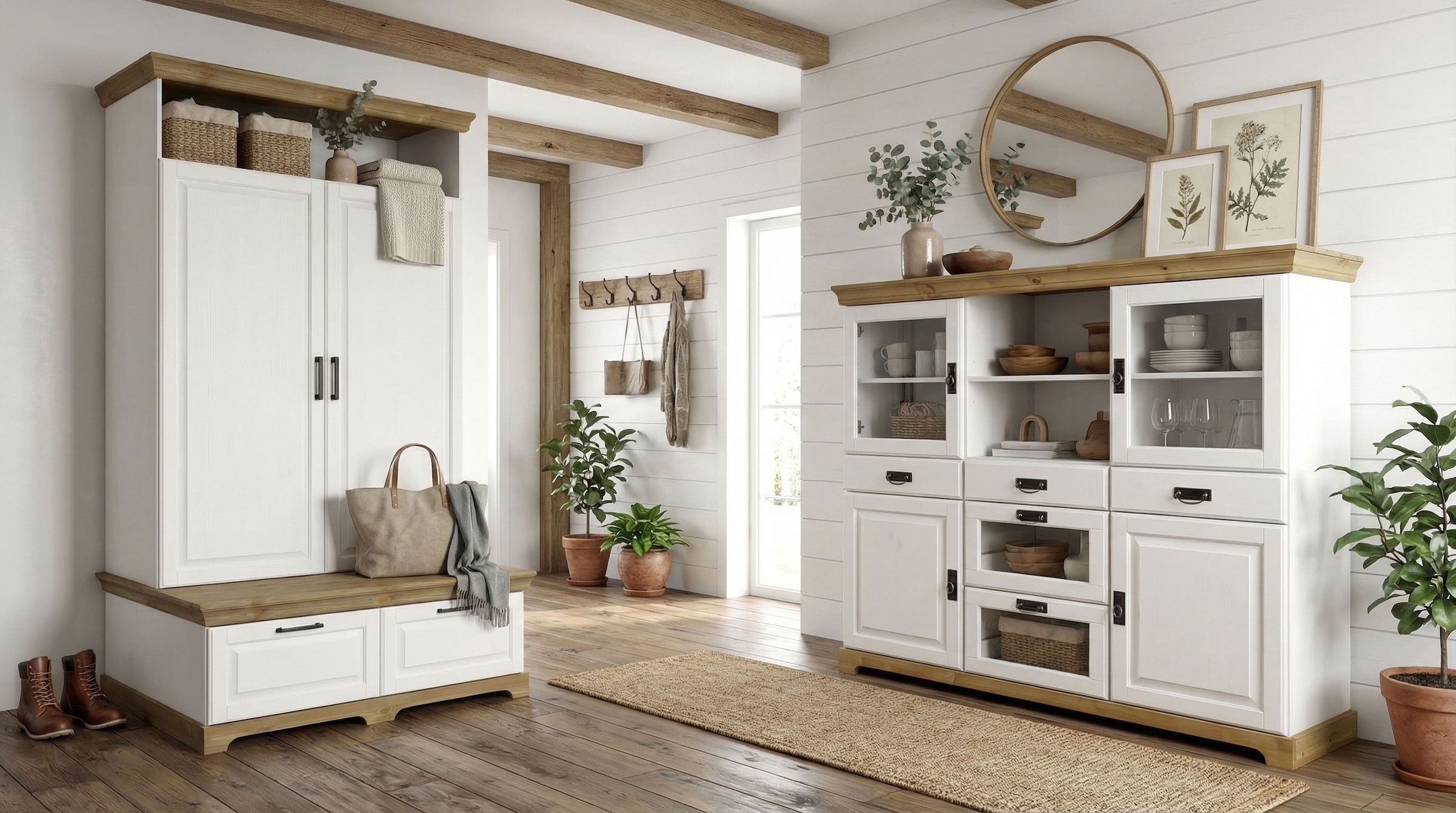 OTTO home Wäscheschrank »Rügen XXL– Landhaus-Charme mit maximalem Stauraum, zeitlos schön« B/H/T ca. 127/216/70 cm,  Integrierte Sitzbank + Schubladen: Stauraum für Schlafzimmer+Diele