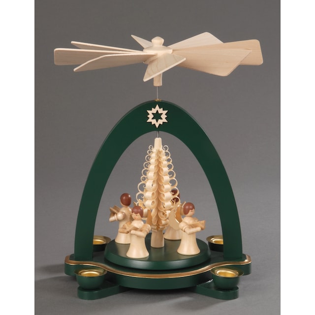 Albin Preissler Weihnachtspyramide »4 stehende Engel mit Spanbaum,  Weihnachtsdeko«, (1 St.), Handwerkskunst aus dem Erzgebirge bei OTTO