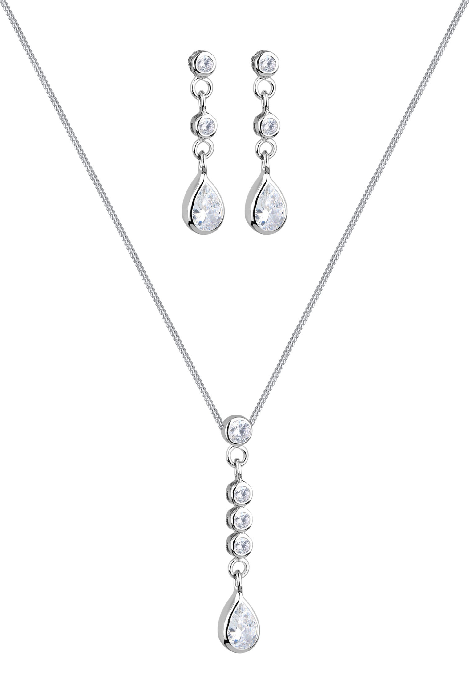 Elli Ohrring und Ketten Set »Schmuckset Paar Stecker und Anhänger mit Zirkonia in schwarz«