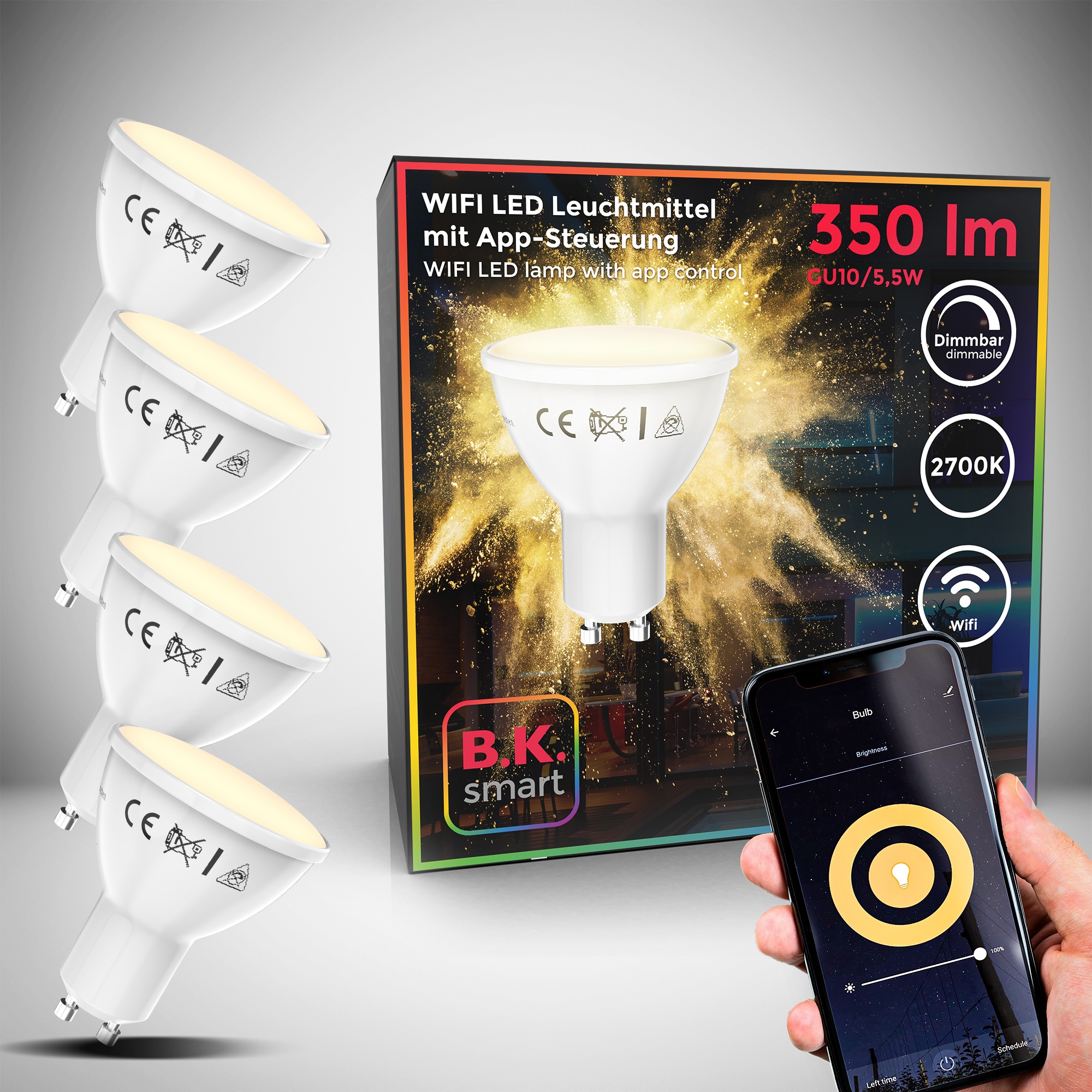 B.K.Licht LED-Leuchtmittel, GU10, dimmbar LED-Lampe, 4 Home bei WiFi, RGB, OTTO Smart Warmweiß, online St., App-Steuerung