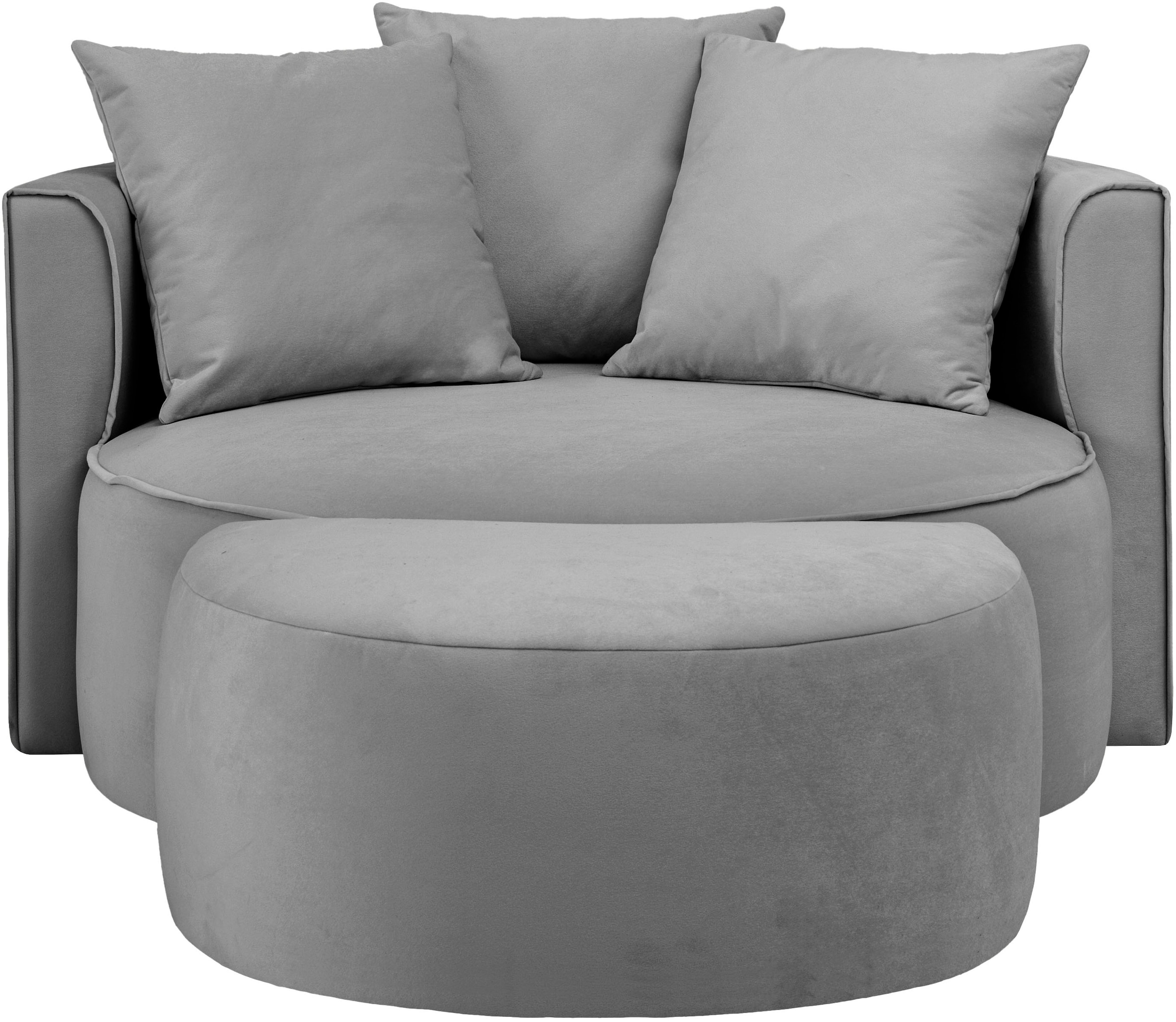 LeGer Home by Lena Gercke XXL-Sessel »ISALIE, Rundsessel mit Hocker, Lesesessel, Loveseat, Big-Sessel«, (Set), trendige Stoffe, mit 3 Zierkissen, große Sitzfläche