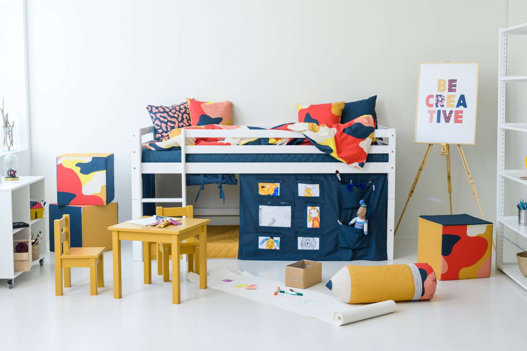 Hoppekids Hochbett »ECO Dream, Kinderbett, Spielbett, Halbhohes Bett aus Massivholz«, inkl. Vorhang-Set Creator, Bettgröße & Matratze wählbar