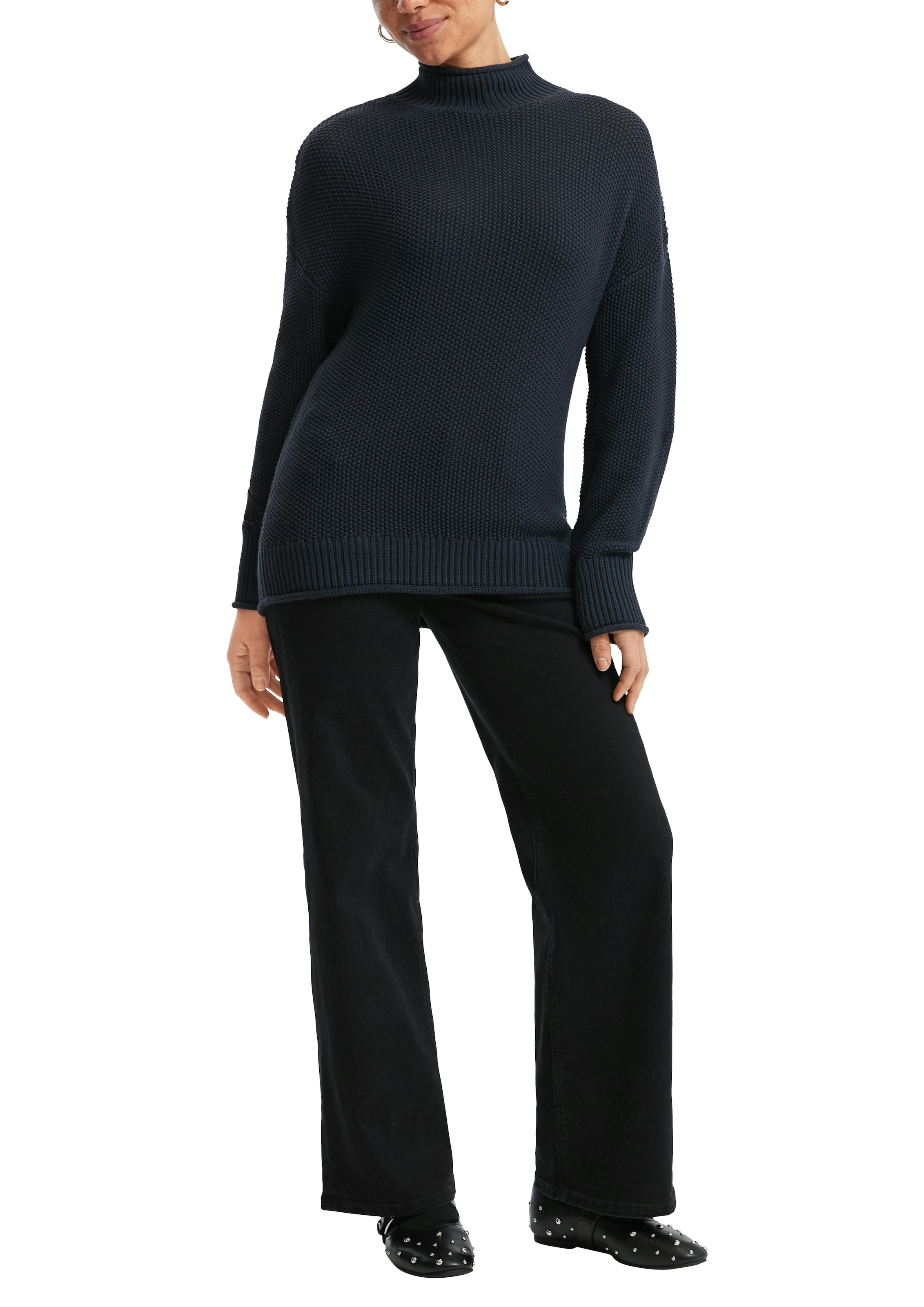 QS Strickpullover in Struktur-Optik und mit Stehkragen