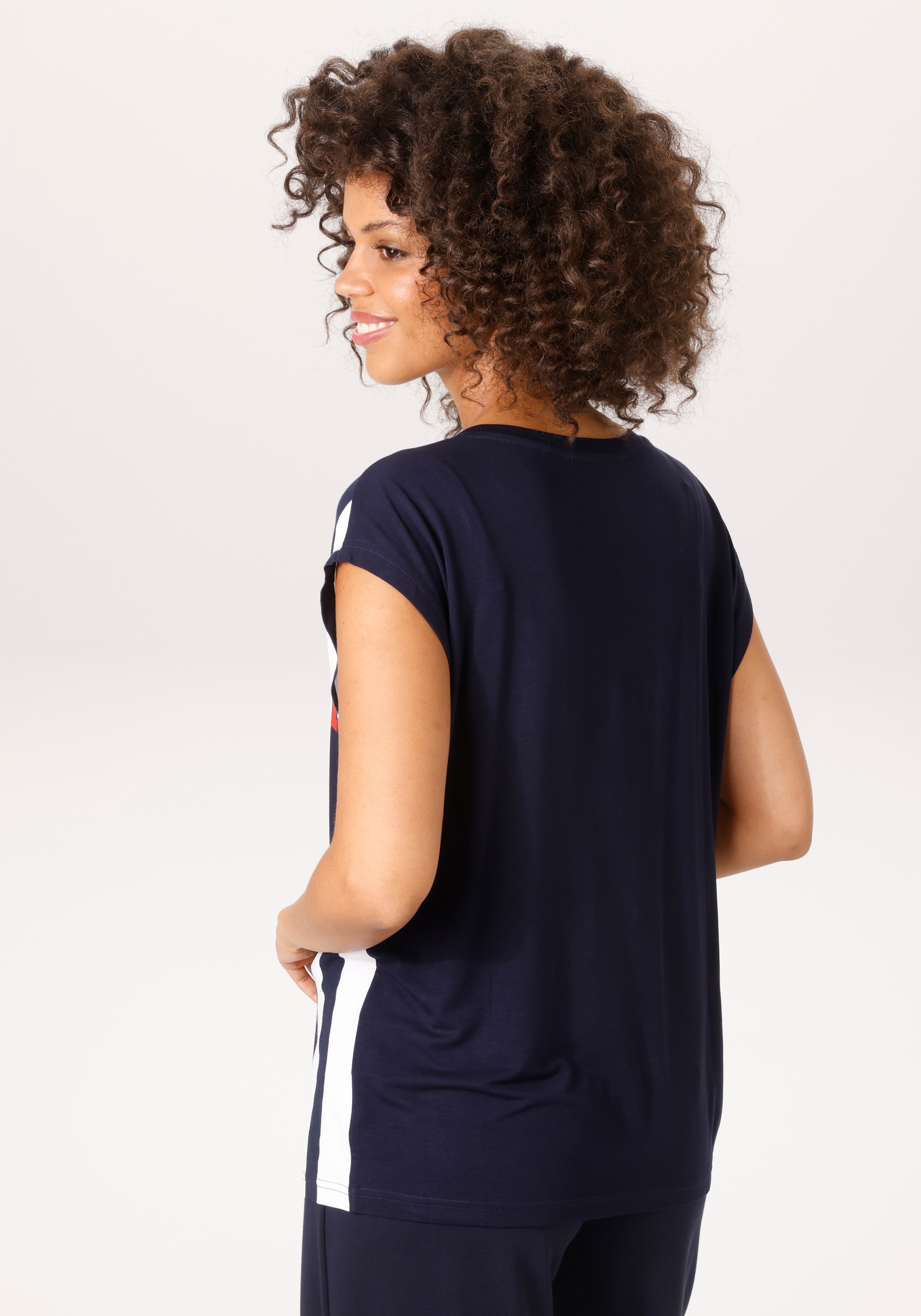 Aniston CASUAL T-Shirt mit Foliendruck auf dem gestreiften Vorderteil - NEUE KOLLEKTION