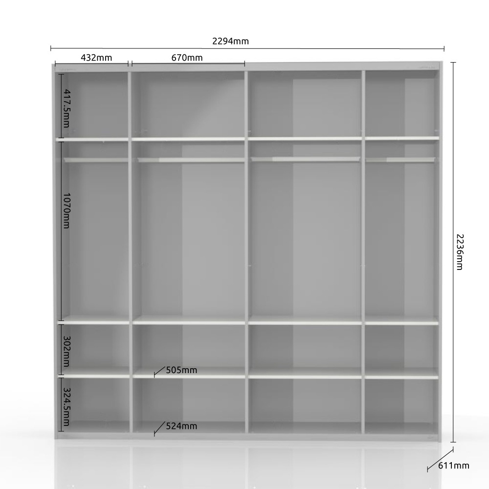 Places of Style Schwebetürenschrank »Piano, mit Einlegeböden, Kleiderstangen, Spiegel, Türen soft-close«, (in 3 Breiten, 224cm hoch, mit verchromten Aufleistungen), mit Spiegeltür, FSC-zertifizierter Holzwerkstoff