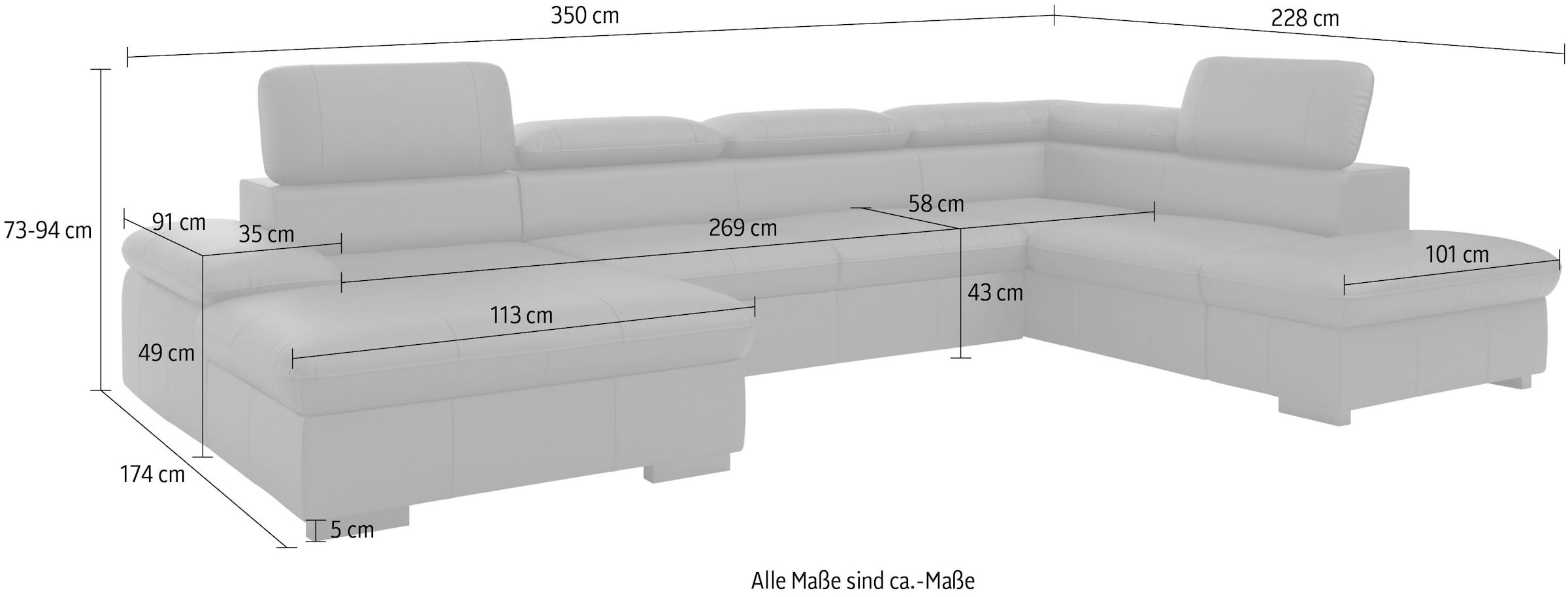 Home affaire Wohnlandschaft »Alberto U-Form«, inkl. Kopfteilverstellung, wahlweise mit Bettfunktion