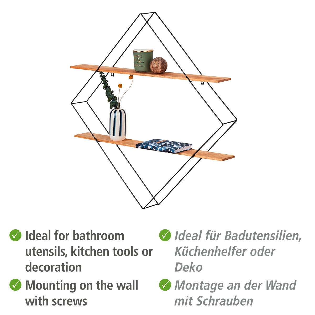 WENKO Wandregal »Geo«, Rautenform, 2 Ablagen