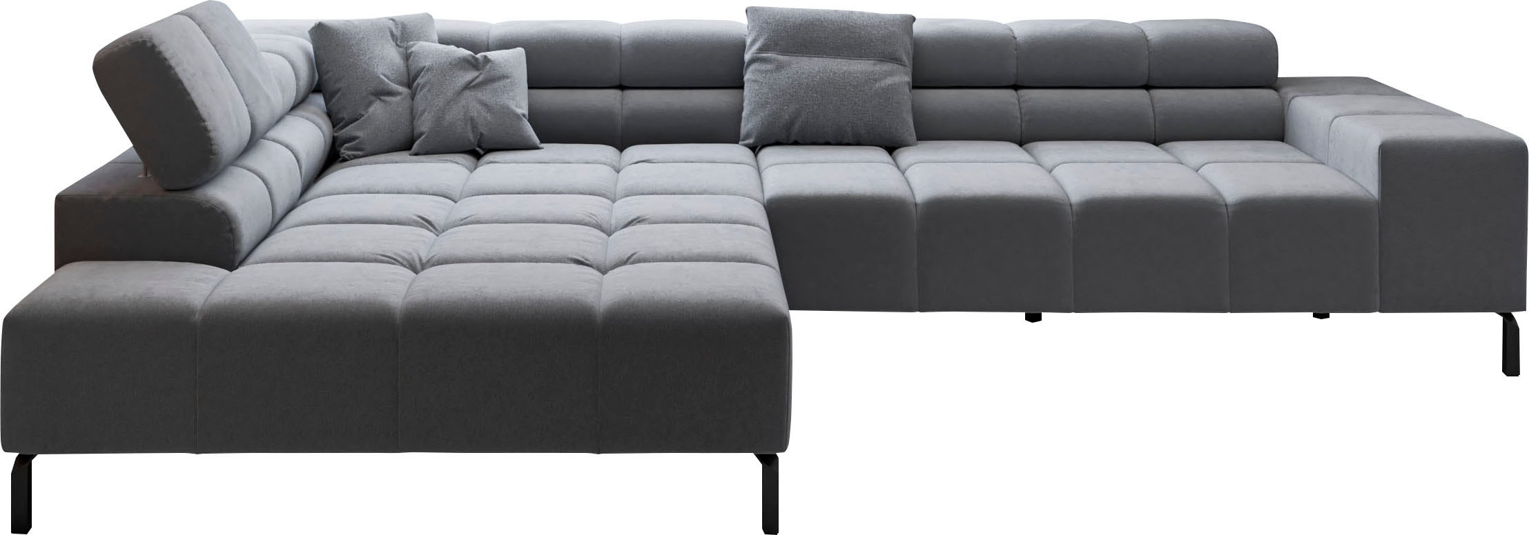INOSIGN Ecksofa »Ancona New, wahlweise motorische Sitztiefenverstellung, auch in Cord«, feine Steppung, mit Kopfteilverstellung, 3 Zierkissen, L-Form