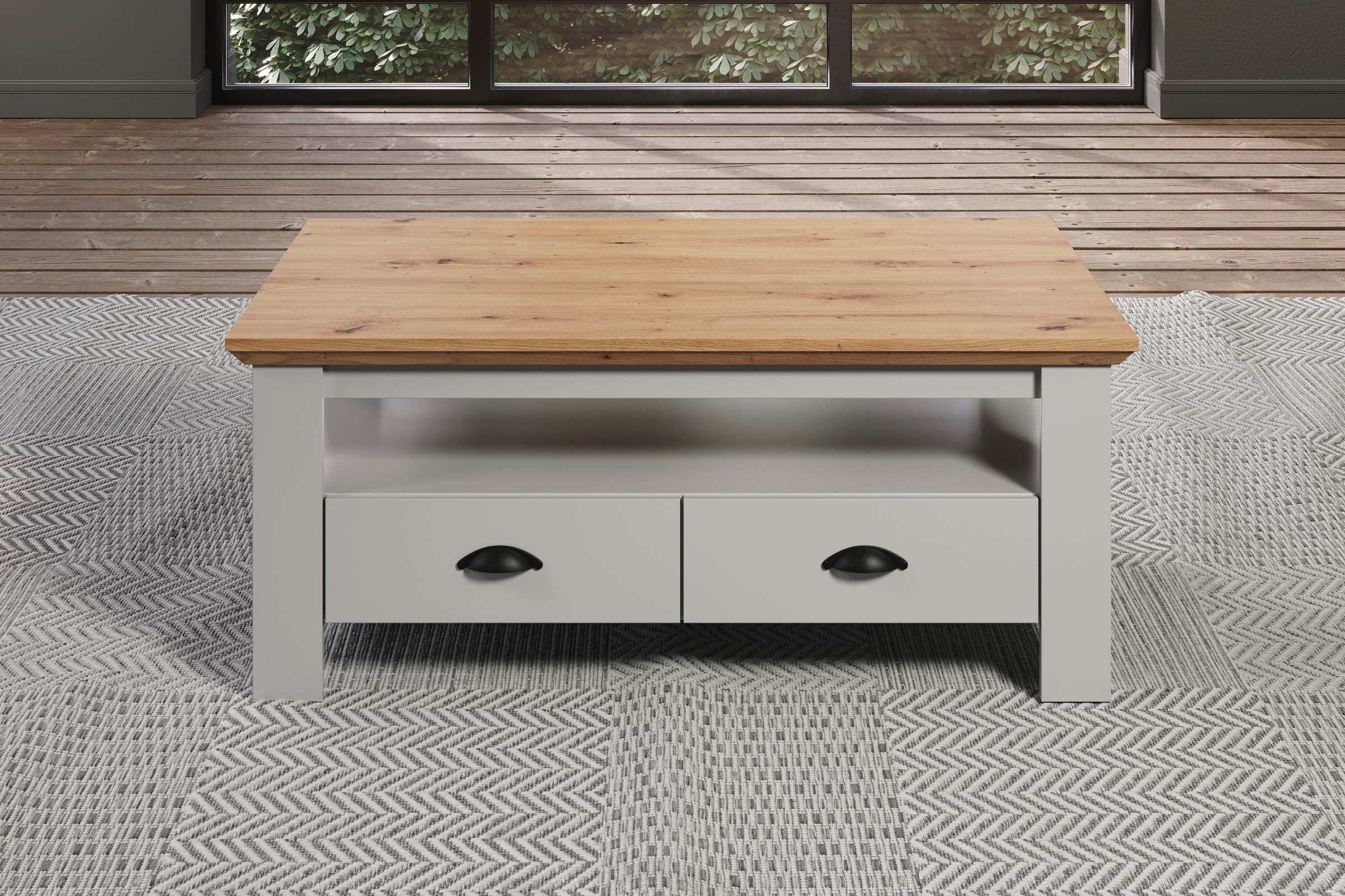 Home affaire Couchtisch »Herzwill«, eckiger Couchtisch, Breite 110 cm, Höhe 45 cm, 2 Schubfächer, 1 Fach