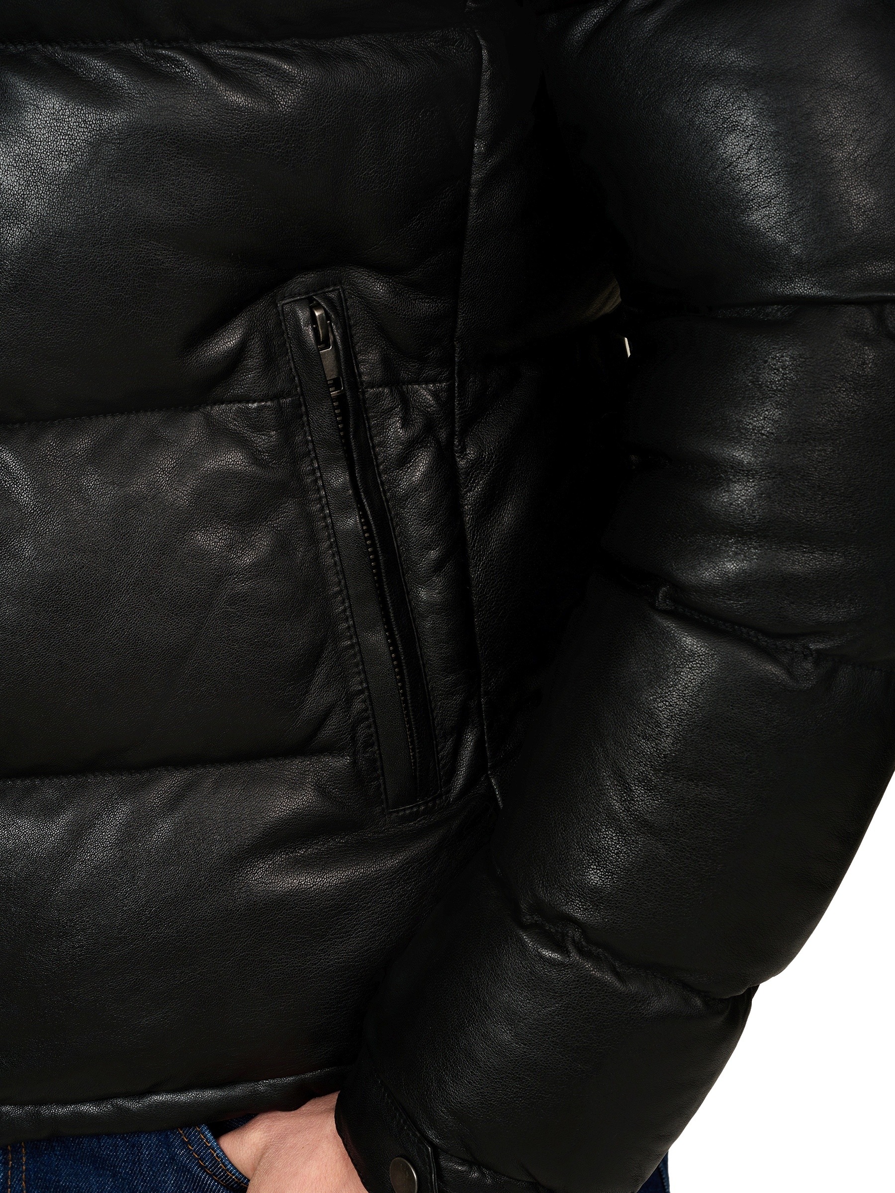 RICANO Steppjacke »Lederjacke Vince« Abnehmbare Kapuze Handgefertigt aus echtem Leder