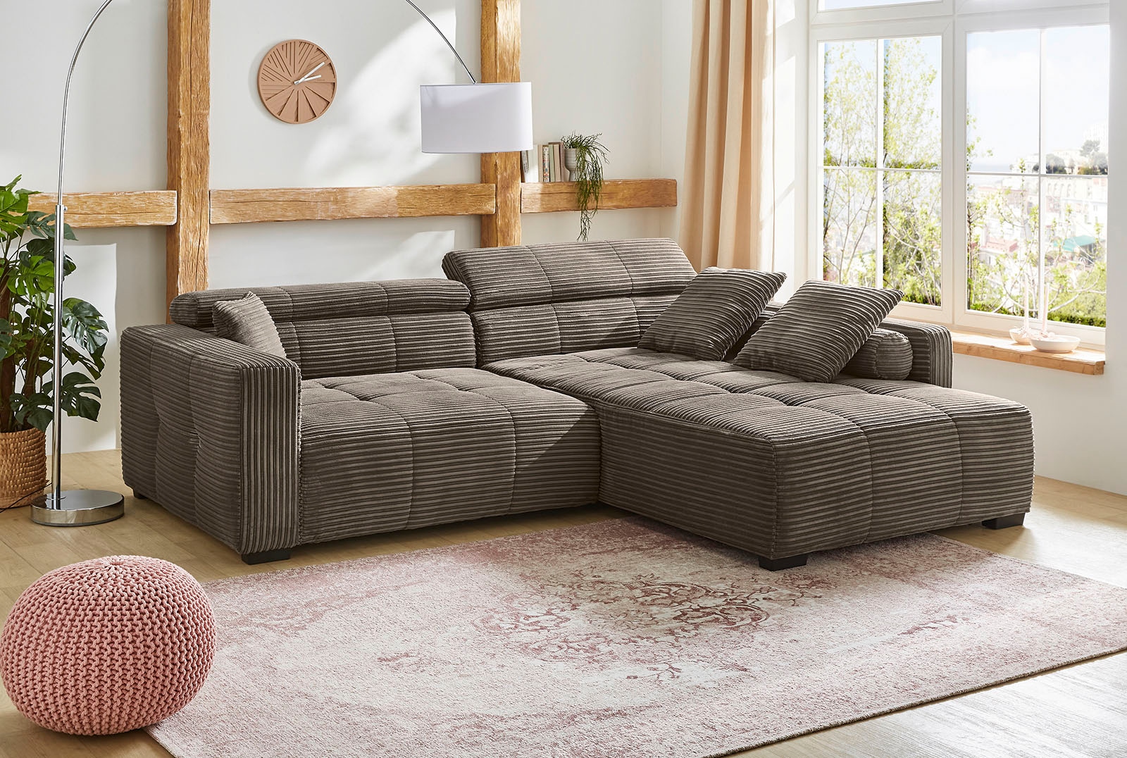 Jockenhöfer Gruppe Ecksofa »Severino L-Form im Big-Sofa-Style«, mit Kopfteilverstellung, rechts/links montierbar, Wellenfederung