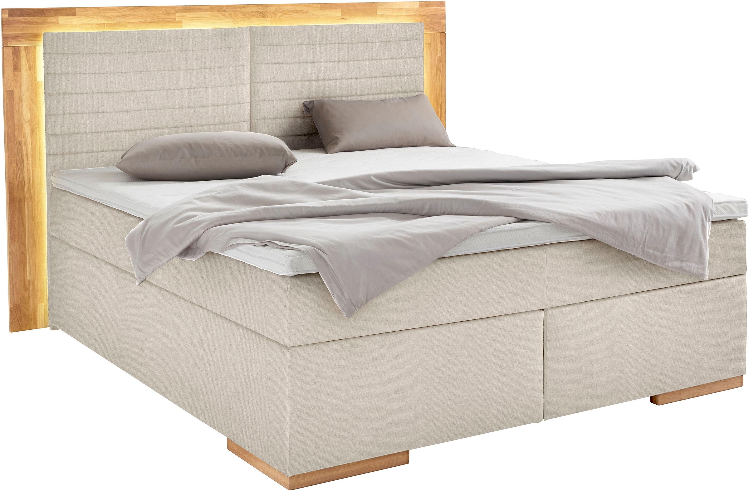 Home affaire Boxspringbett »Cup« mit LED-Beleuchtung, Massivholzrahmen und Topper, in 2 Härtegraden