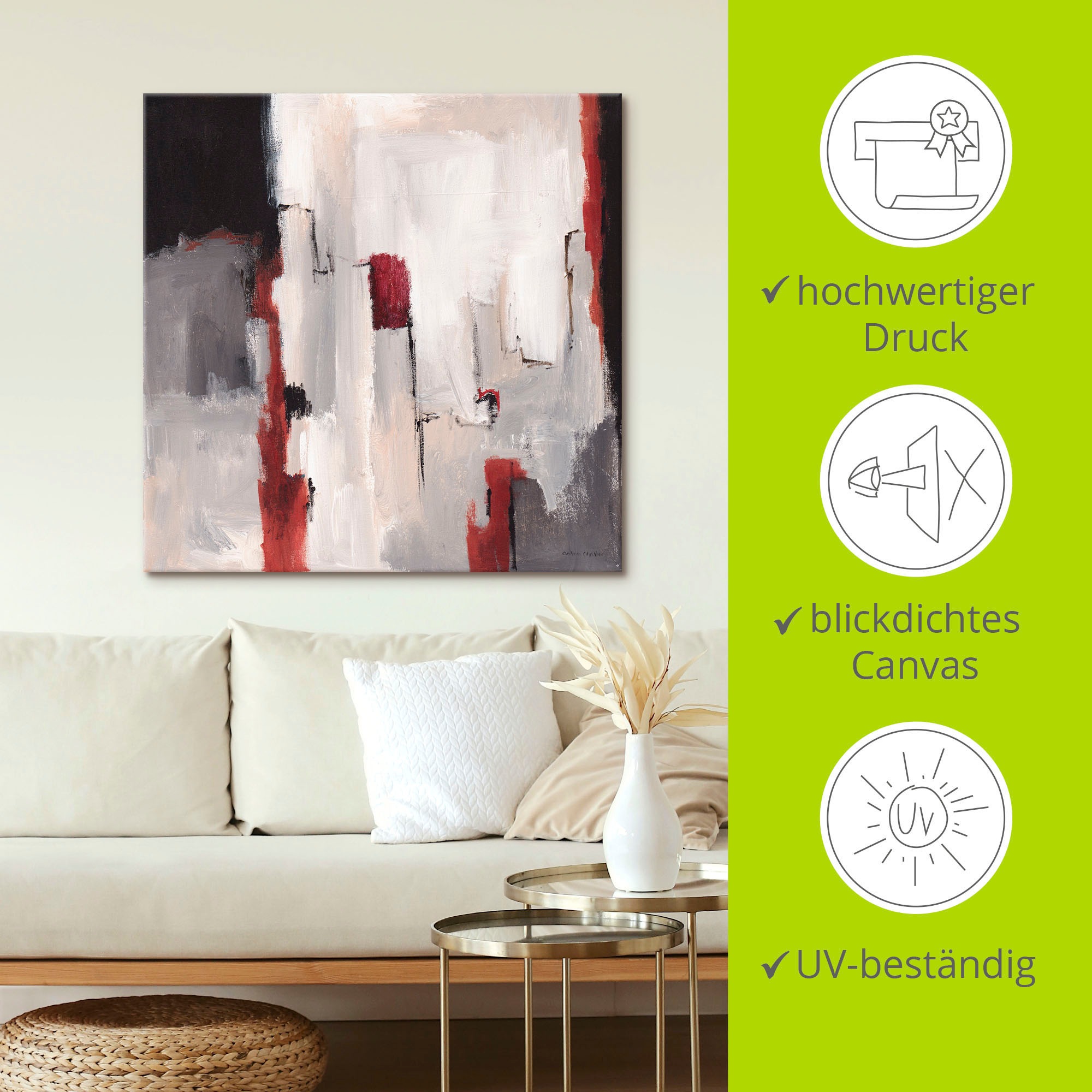 Artland Wandbild »Rot an Grau II«, Gegenstandslos, (1 St.), als Leinwandbild, Poster in verschied. Größen