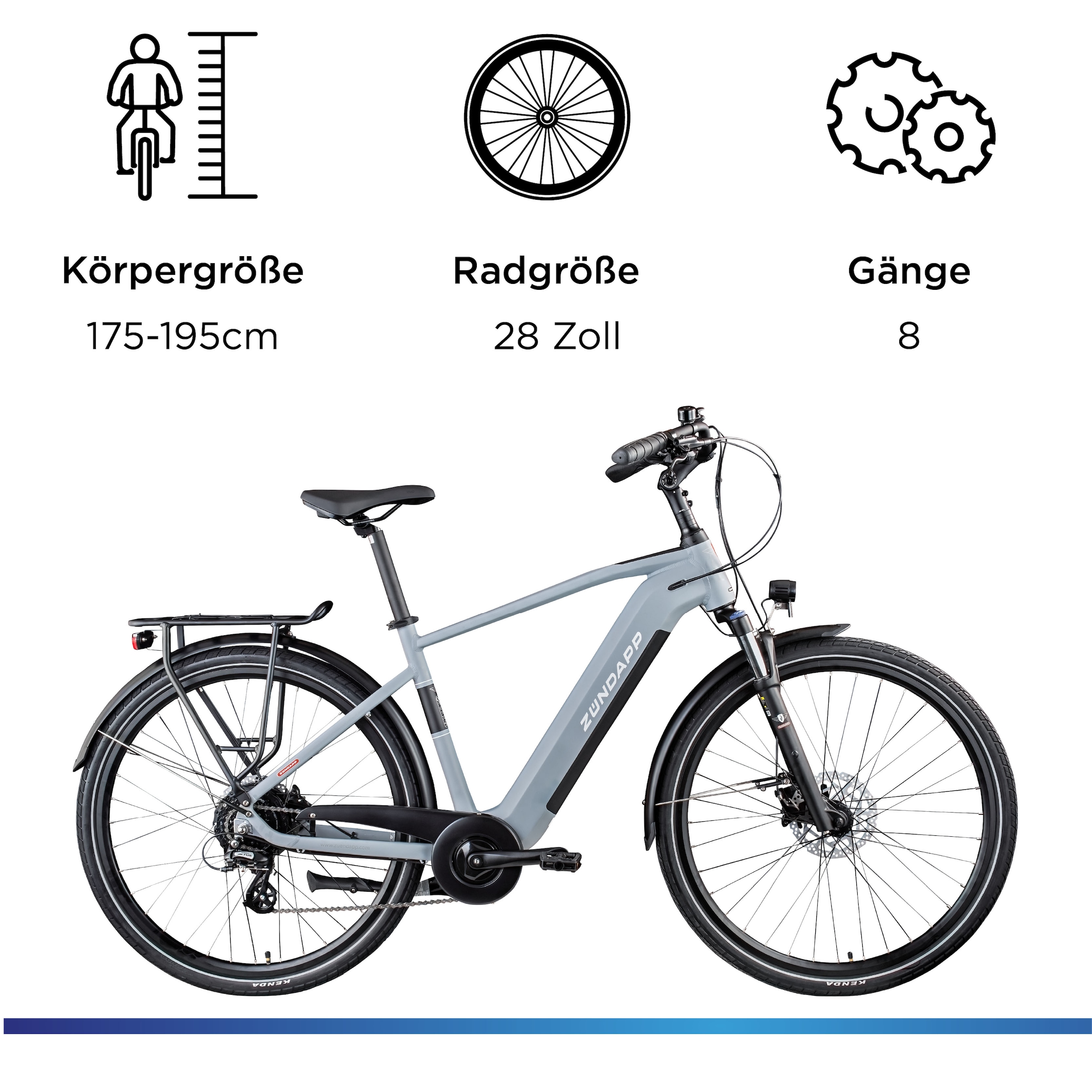 Zündapp »Z810« 24 Gang Shimano Altus RD-M310 Schaltwerk Kettenschaltung Heckmotor 250 W Pedelec, Elektrofahrrad für Herren