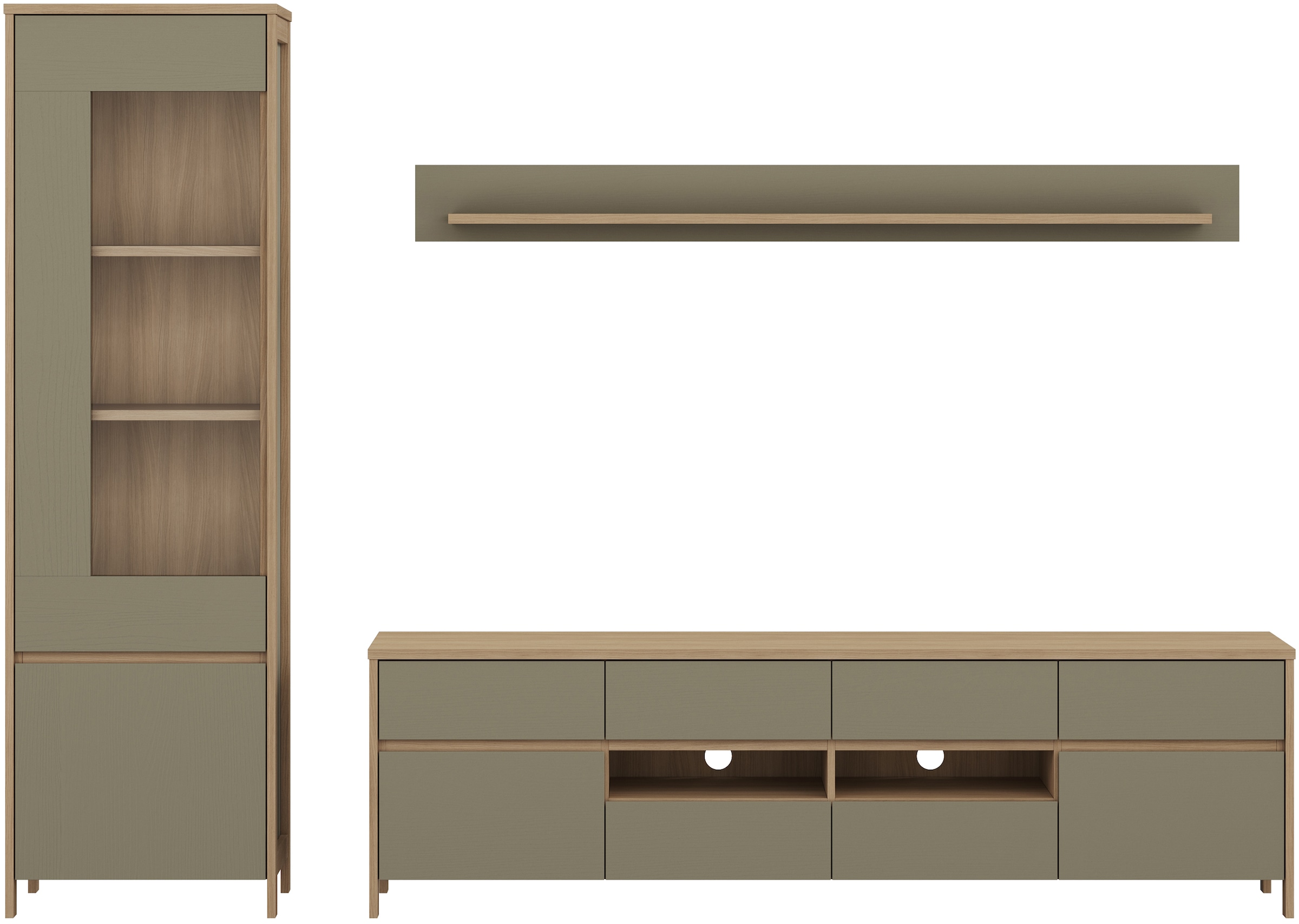 Home affaire Wohnwand »Stranda, moderne Anbauwand, Komplettset im Scandi-Style«, (3 St.), enthält Vitrine, Lowboard und Wandboard, 270 cm breit