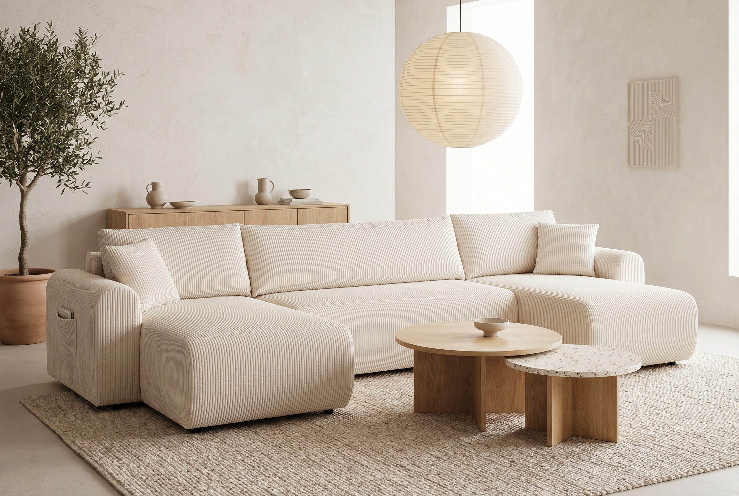OTTO home Wohnlandschaft »JONAA, U-Form, 311 cm Schlafsofa (133/270)-OTTO. Verlässliche Qualität« Tonnentaschen-Federkern, Bettkasten, Cord, Struktur