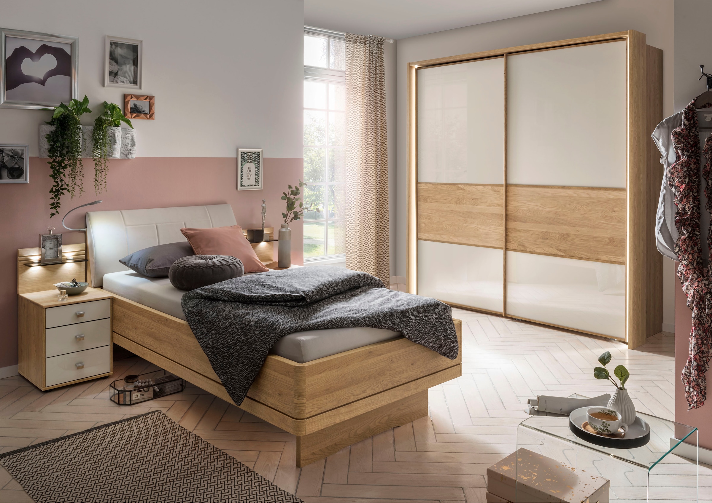 WIEMANN Bett »Kiruna, Bettgestell, Bettrahmen, Eiche Nachbildung, Polsterkopfteil« 4-fache Liegehöhenverstellung, MADE IN GERMANY,  Polsterkopfteil aus Kunstleder, verschiedene Größen, in Komforthöhe