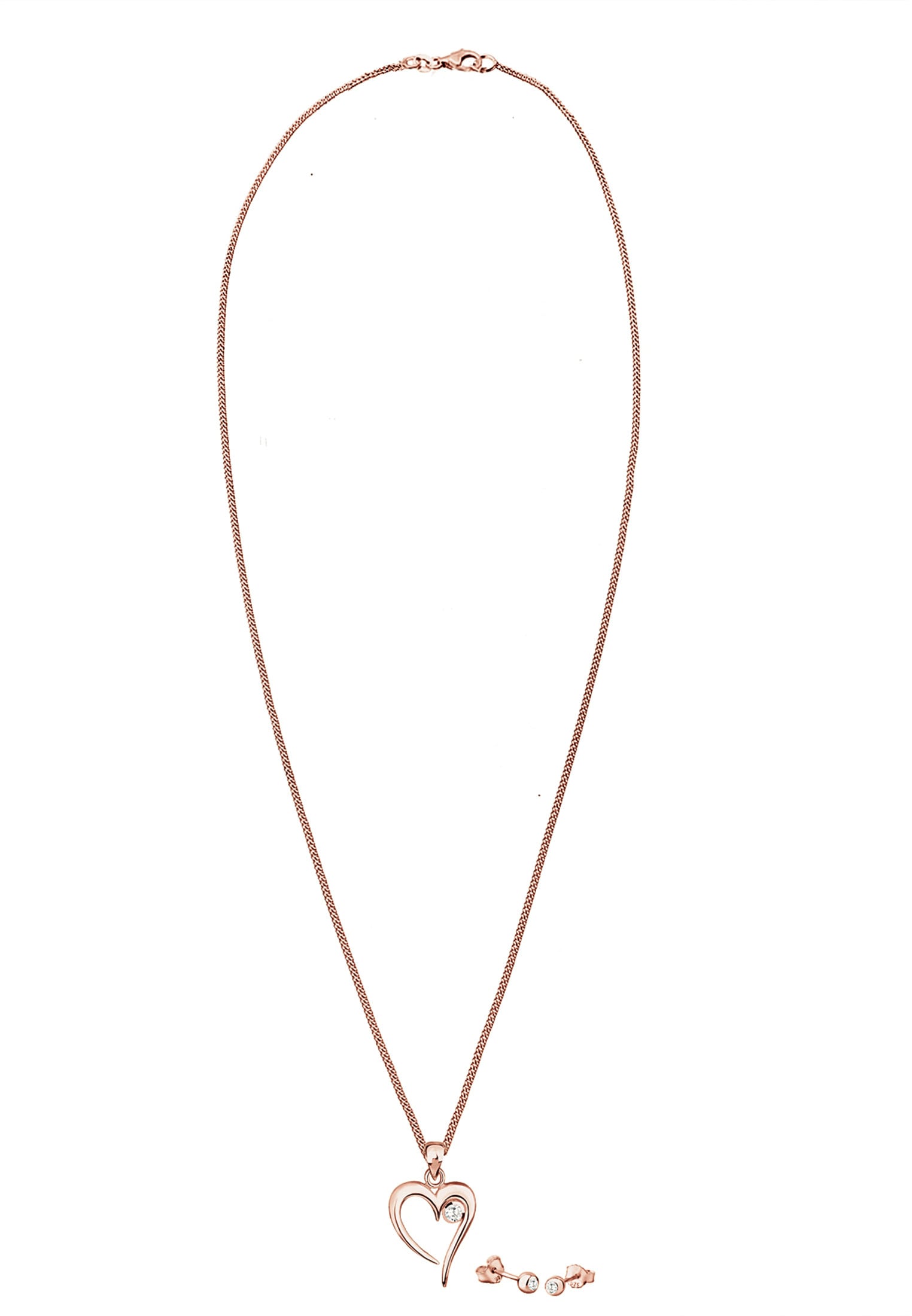 Elli Ohrring und Ketten Set »Schmuckset Herz Solitär Zirkonia In Love 925 Sterling Silber«