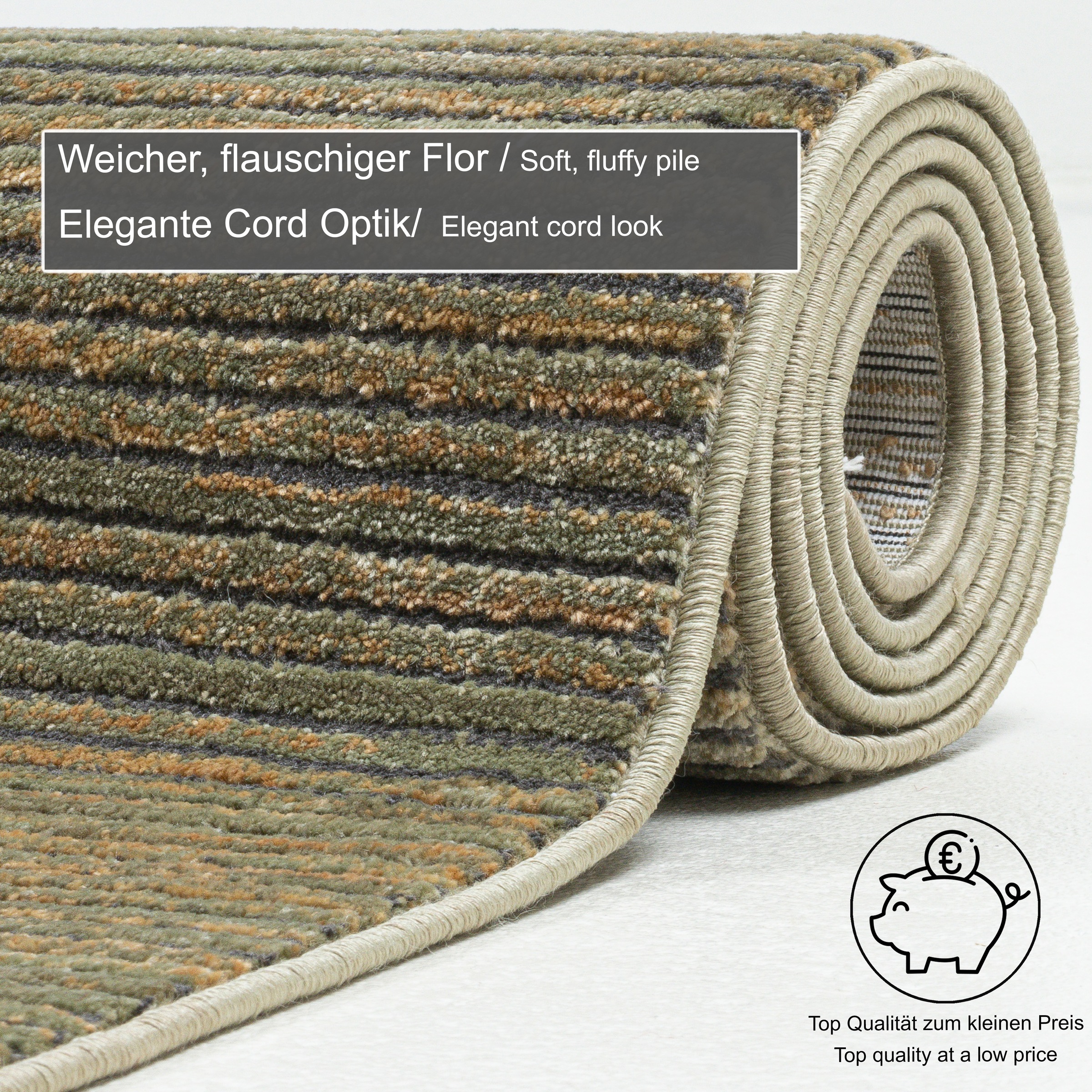 Gino Falcone Teppich »Corduletta UNI«, rechteckig, 10 mm Höhe, Kurzflor, meliert, moderne Cord Struktur, mit Fransen
