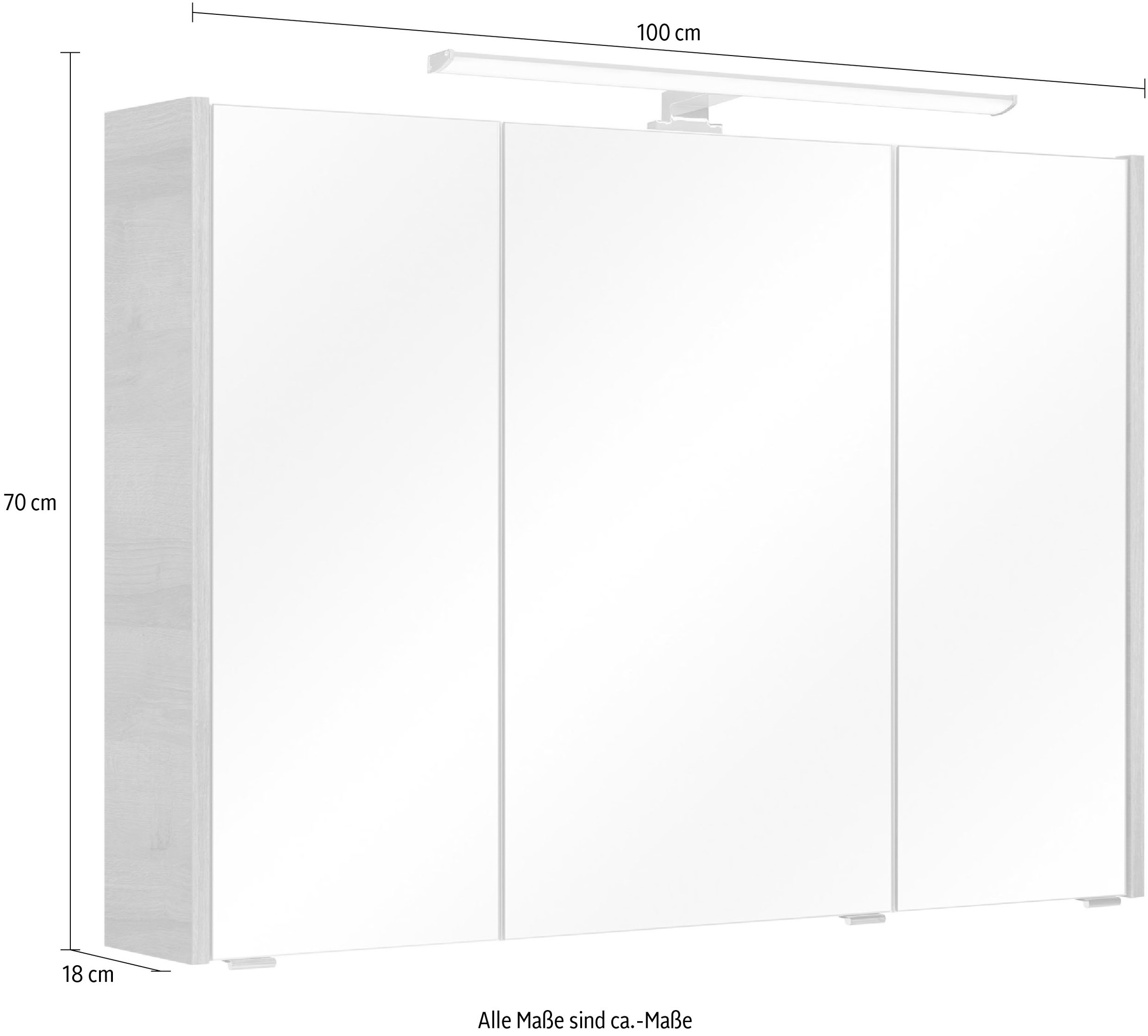 Saphir Spiegelschrank »Quickset 362 Badschrank, 3 Spiegeltüren, 6 Einlegeböden, 100 cm breit«, inkl. LED-Beleuchtung, Türdämpfer, Schalter-/Steckdosenkombination