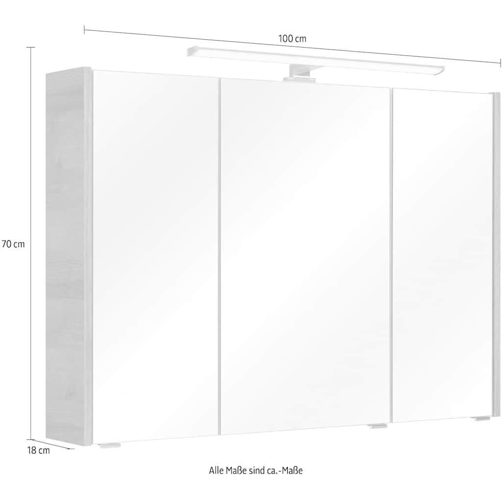 Saphir Spiegelschrank »Quickset 362 Badschrank, 3 Spiegeltüren, 6 Einlegeböden, 100 cm breit«, inkl. LED-Beleuchtung, Türdämpfer, Schalter-/Steckdosenkombination