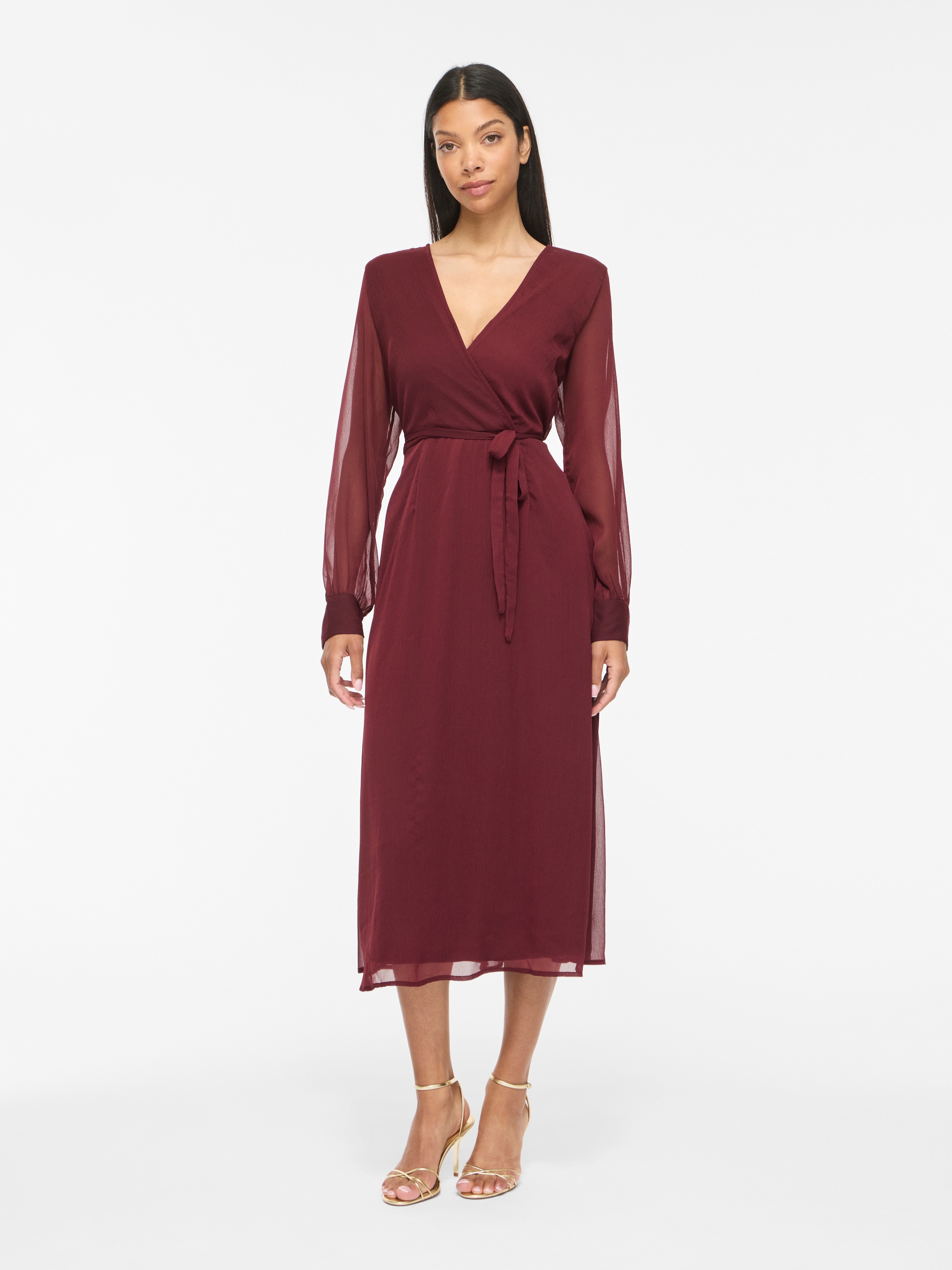 Vila Chiffonkleid »VIFALIA V-NECK L/S MIDI DRESS - NOOS« Kunstfaser, regular fit
