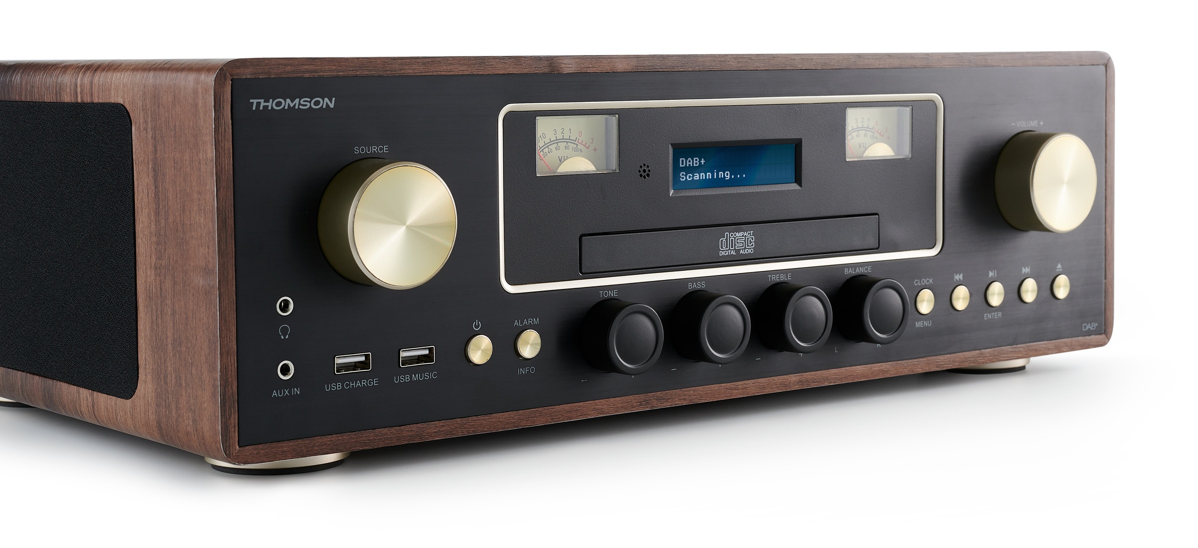 Thomson Kompaktanlage »MIC256IDABBT schwarz/braun, Bluetooth, DC, 75 Watt«, Displaybeleuchtung-UKW Radio-USB-Audiowiedergabe-MP3-Konvertierung, DAB+, Induktion Charging
