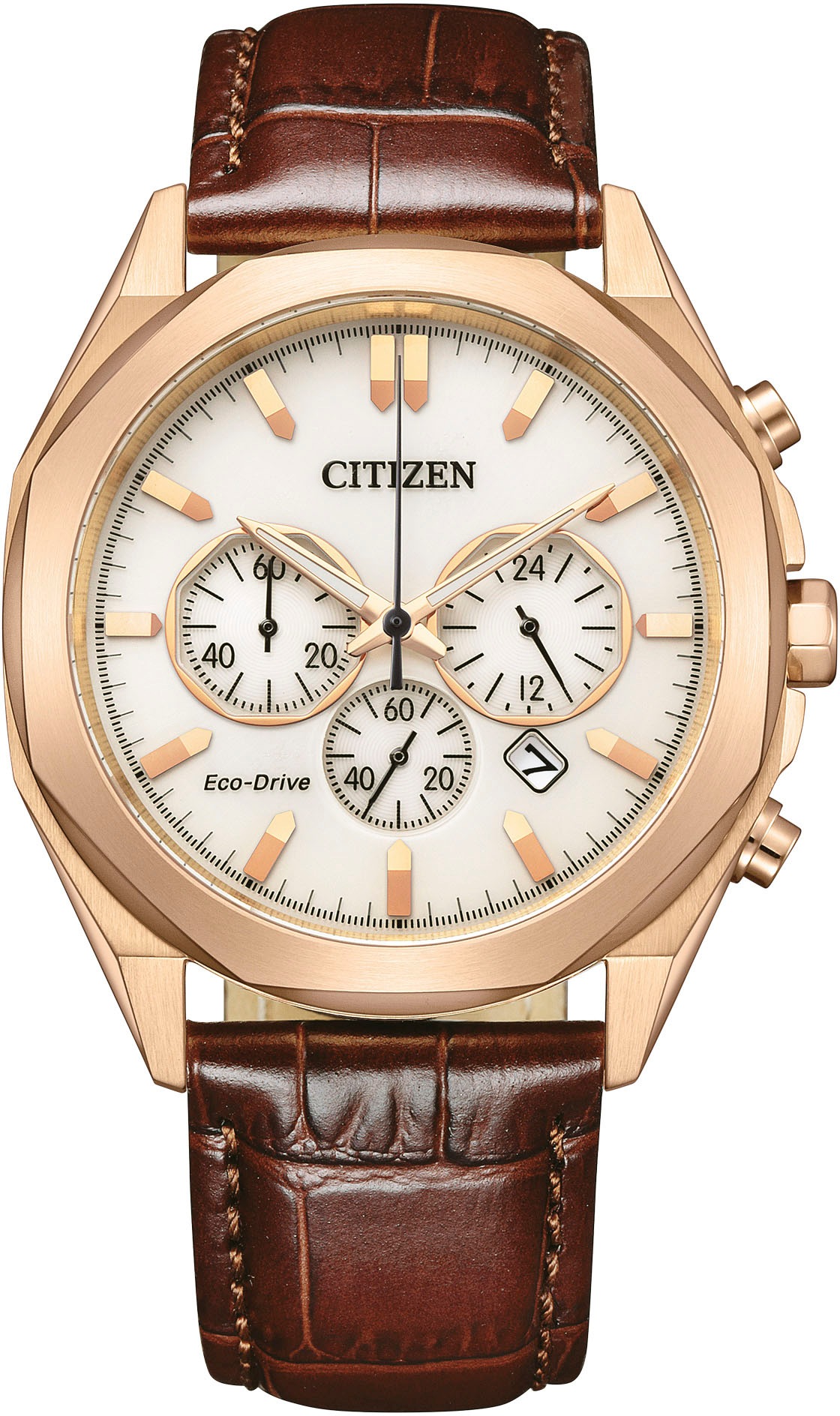 Citizen Herren Chronograph Armbanduhr, Herrenuhr, Solar, Stoppfunktion, Lederarmband in braun