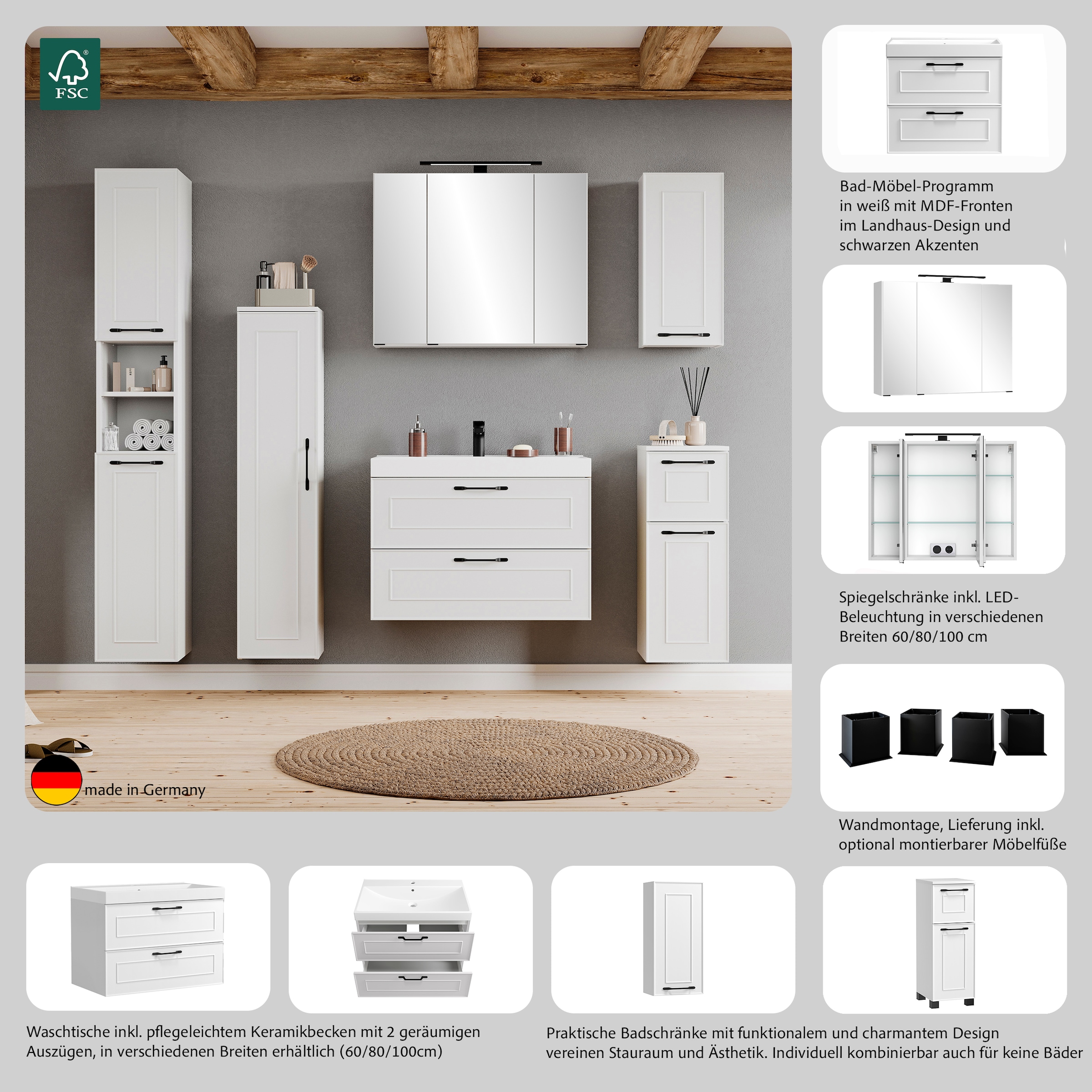 welltime Midischrank »CADIZ, gedämpfte Scharniere«