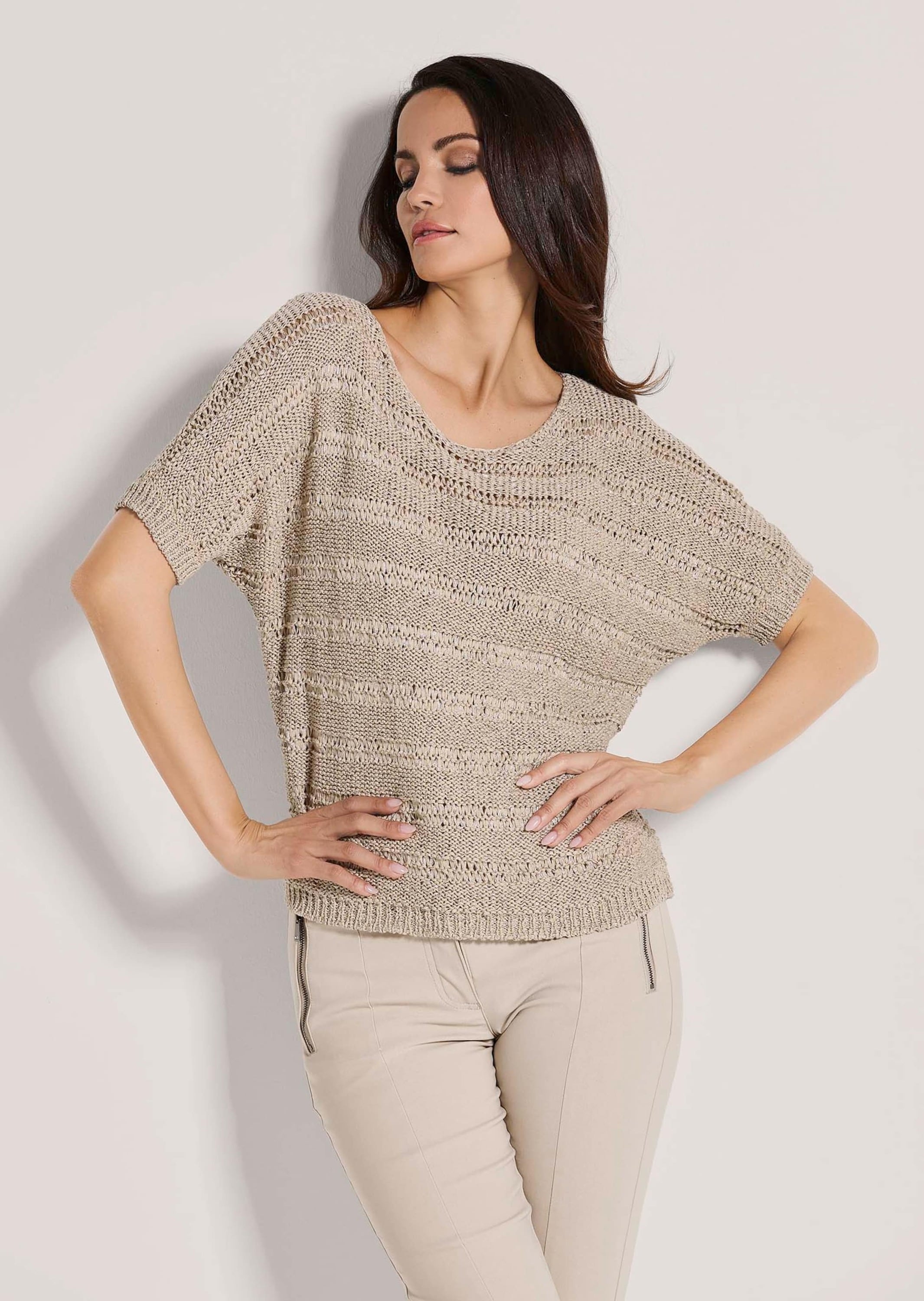 MADELEINE Longpullover »Pullover Bändchen-Pullover mit Glanz-Effekt«
