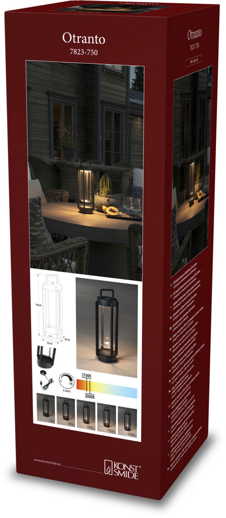 Konstsmide LED Laterne »Otranto« LED-Modul 2 Stk. Warmweiß Otranto LED USB-Latene 44cm schwarz in schwarz, Größe Ø 15 cm Höhe: 44 cm